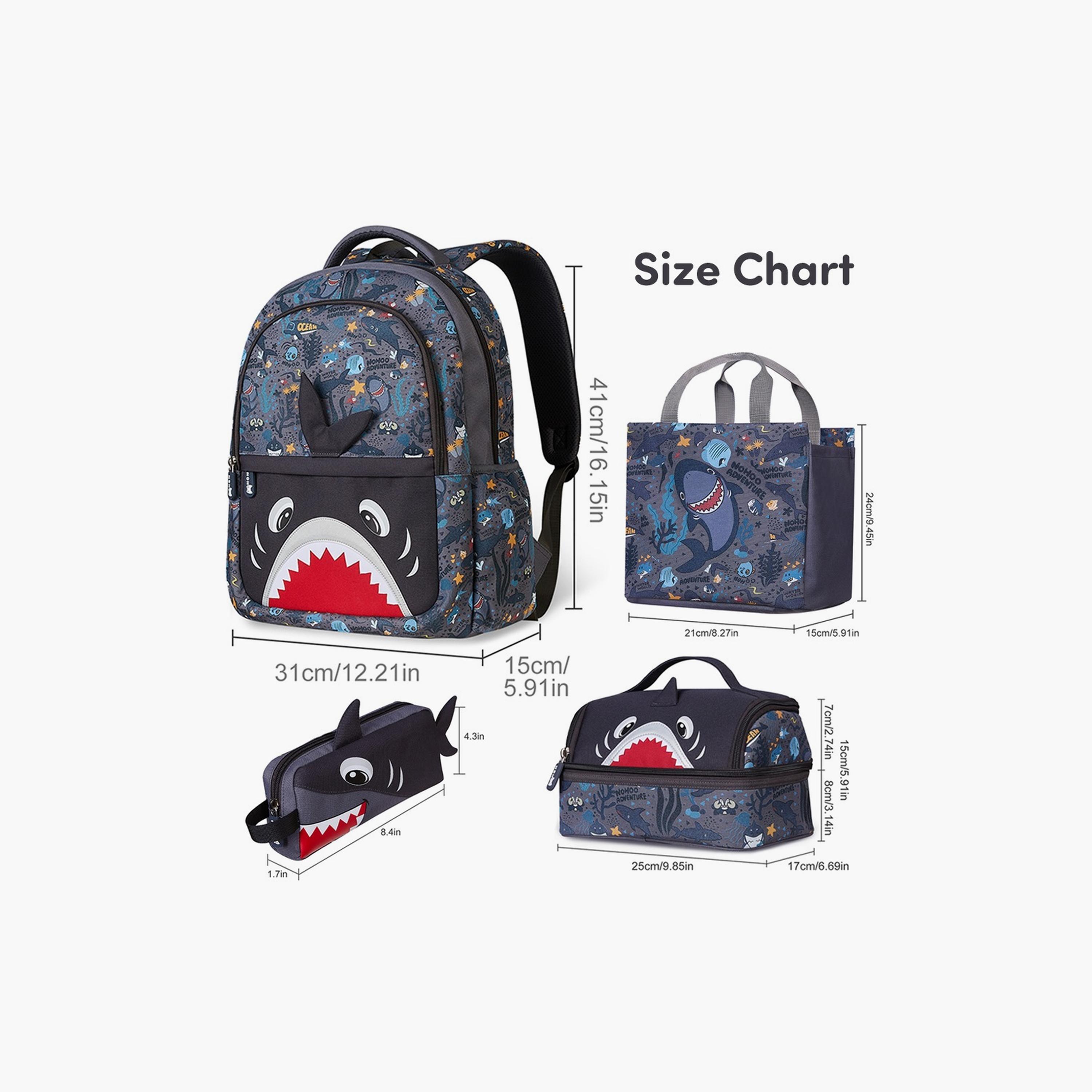 Nohoo School Bag, Lunch Bag, Handbag and Pencil Case Shark Set of 4, Grey-school-bagsandbackpacks-sets-image-5