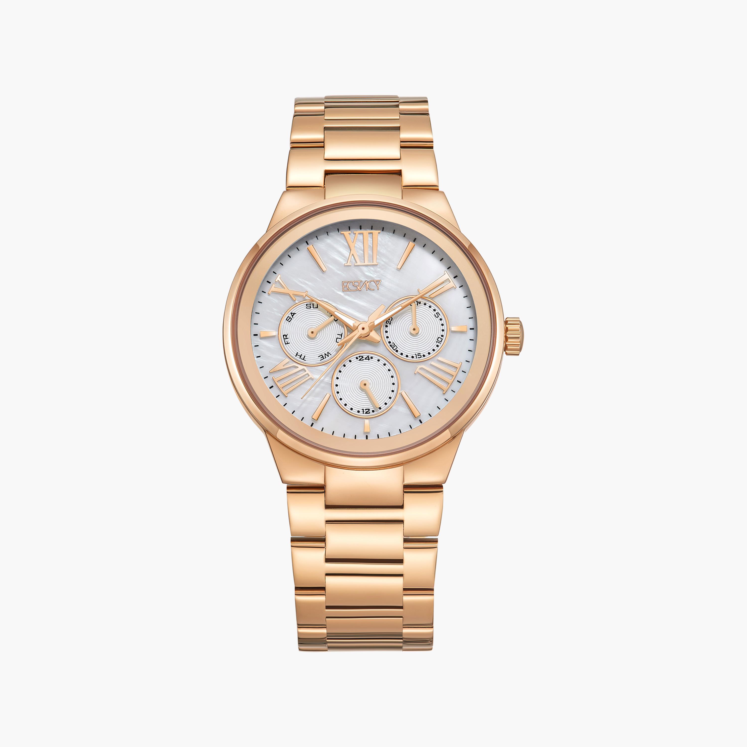 إكستاسي- ساعة كرونوغراف حزام ستانلس ستيل للنساء- ذهبي زهري | E23613-RBKM-women-watchesandjewellery-watches-image-1