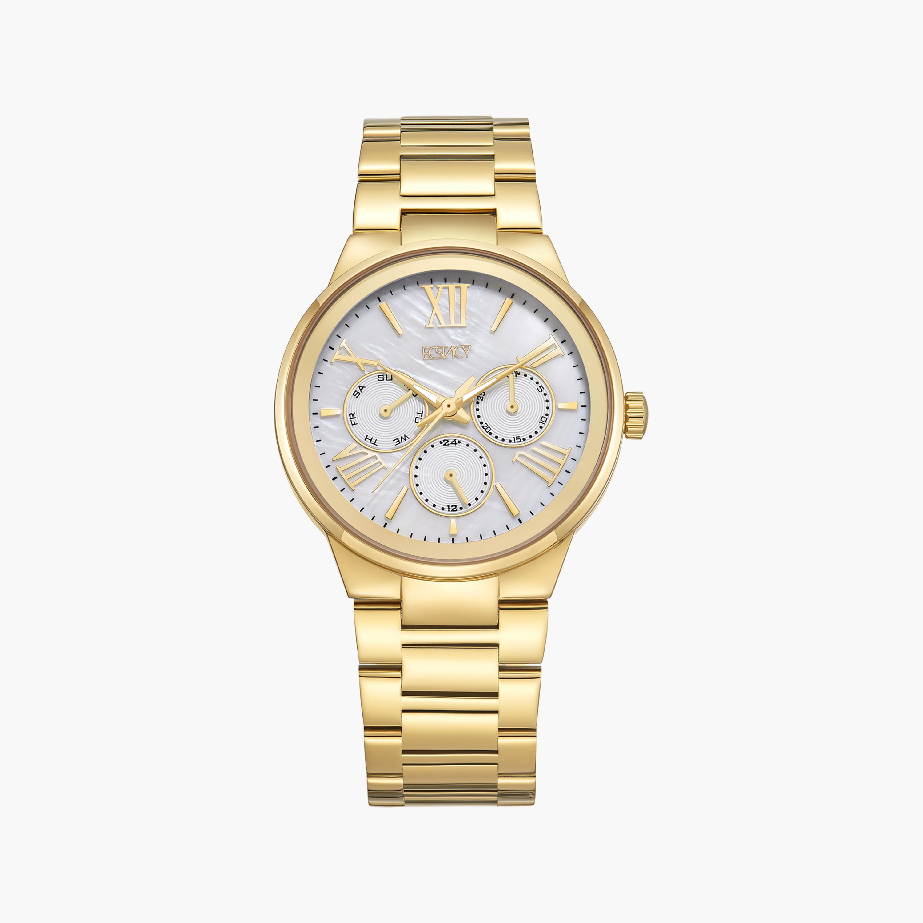 إكستاسي- ساعة كرونوغراف حزام ستانلس ستيل للنساء- ذهبي | E23613-GBGM-women-watchesandjewellery-watches-image-1