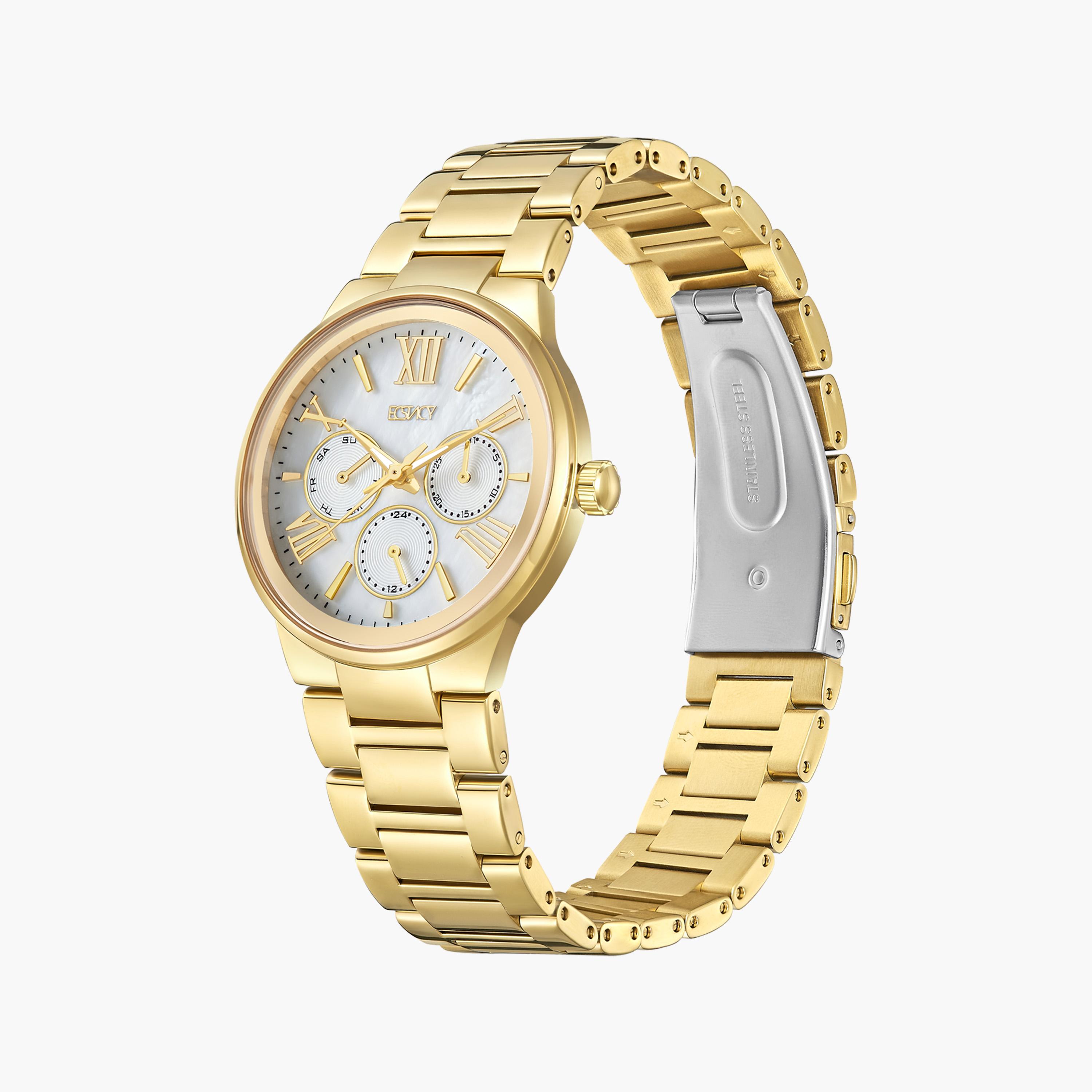 إكستاسي- ساعة كرونوغراف حزام ستانلس ستيل للنساء- ذهبي | E23613-GBGM-women-watchesandjewellery-watches-image-2