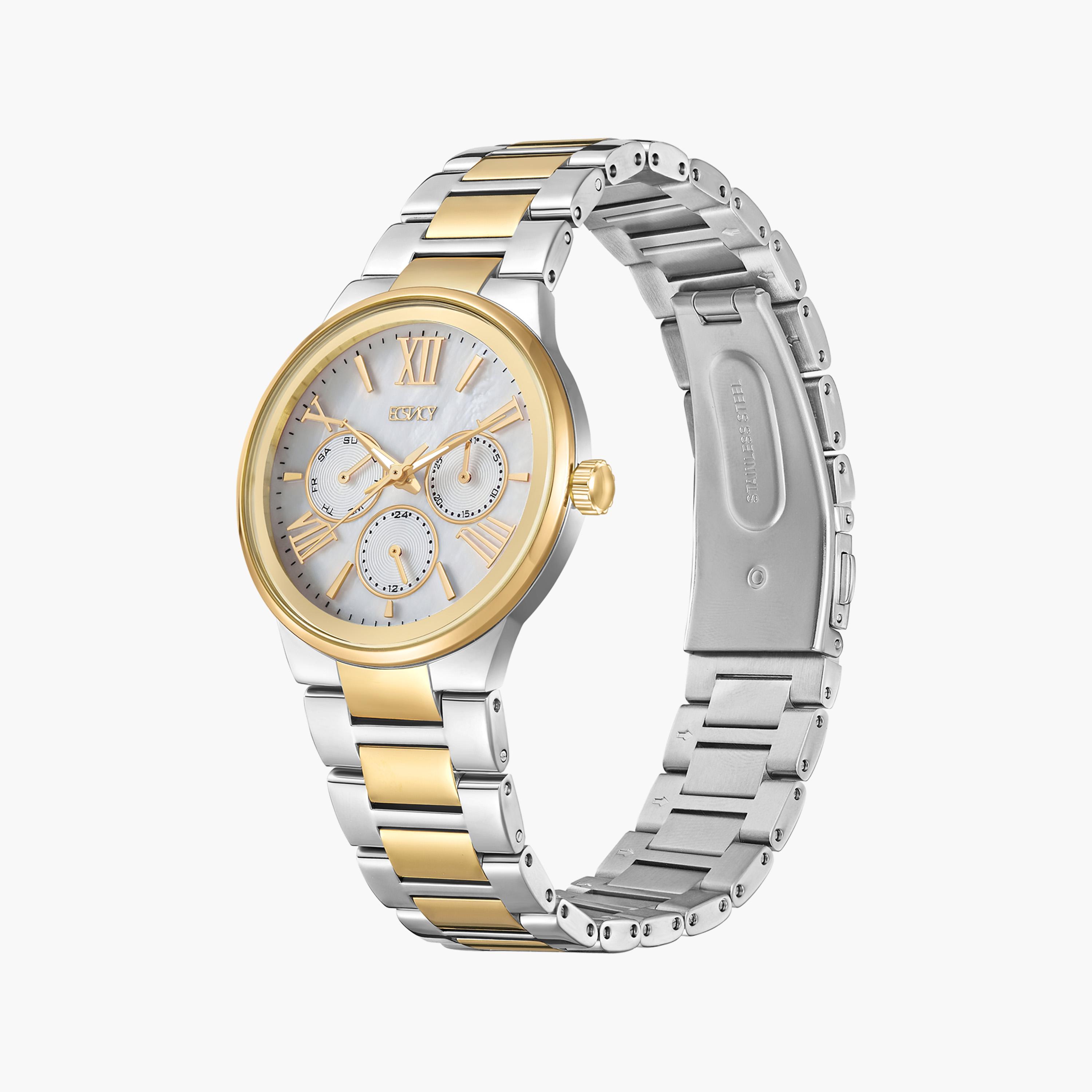 إكستاسي- ساعة كرونوغراف حزام ستانلس ستيل للنساء- ذهبي | E23613-TBTM-women-watchesandjewellery-watches-image-2