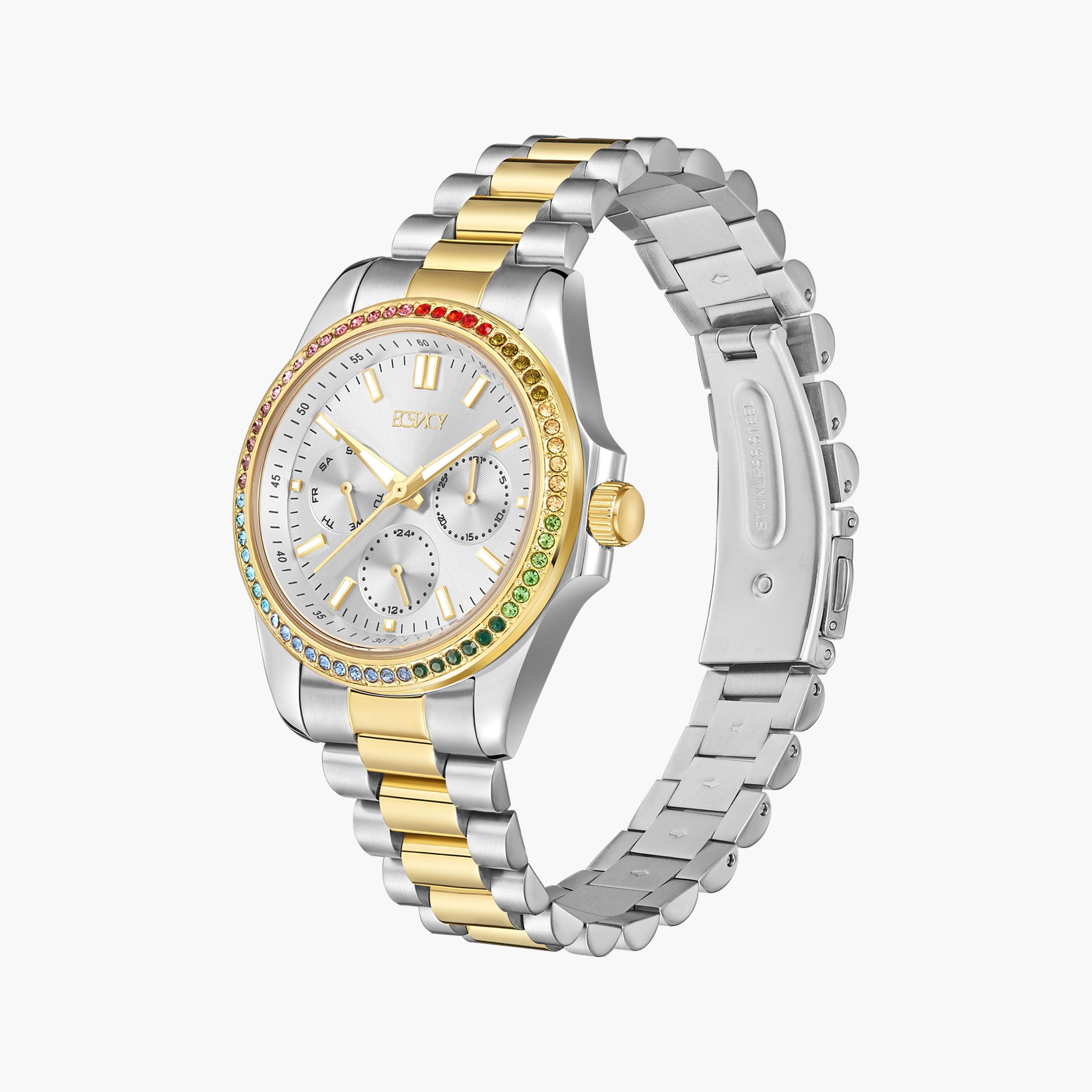 إكستاسي- ساعة كرونوغراف حزام ستانلس ستيل للنساء- ذهبي | E23615-TBTS-women-watchesandjewellery-watches-image-2