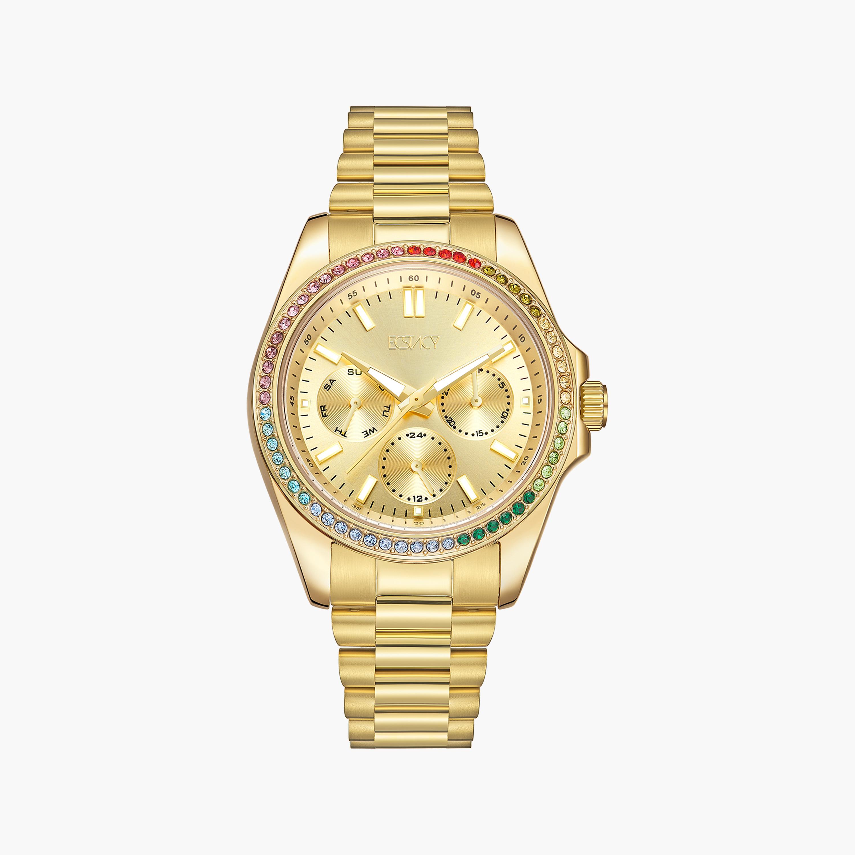 إكستاسي- ساعة كرونوغراف حزام ستانلس ستيل للنساء- ذهبي | E23615-GBGC-women-watchesandjewellery-watches-image-1