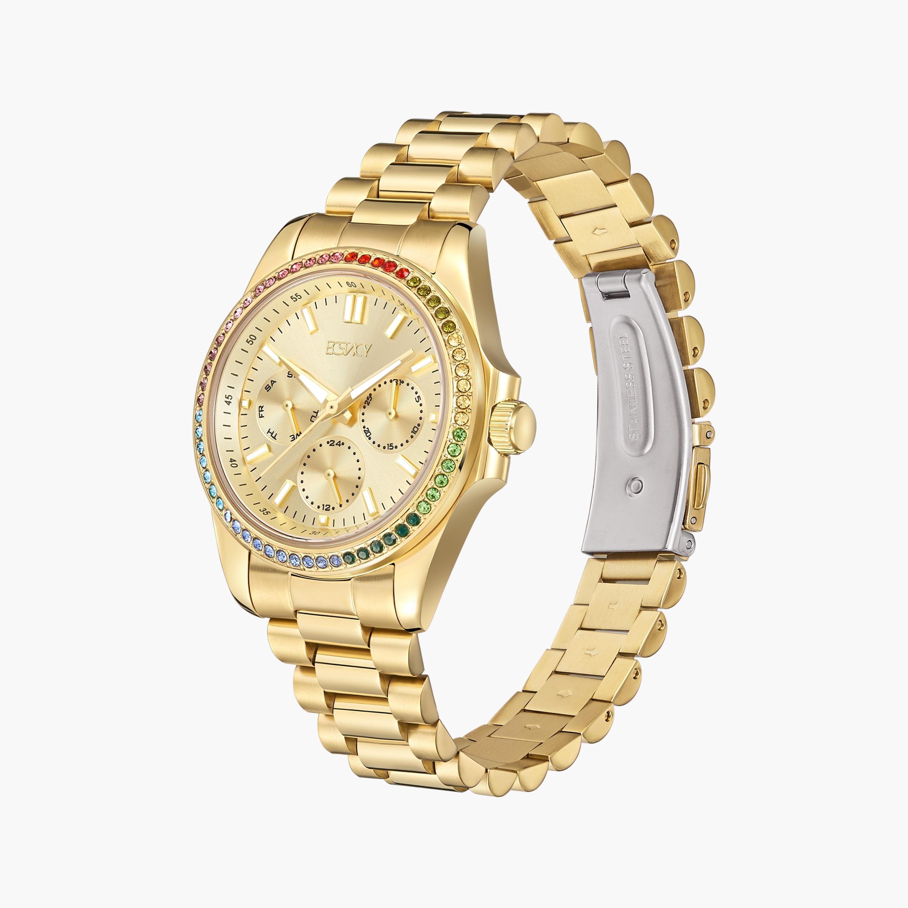 إكستاسي- ساعة كرونوغراف حزام ستانلس ستيل للنساء- ذهبي | E23615-GBGC-women-watchesandjewellery-watches-image-2