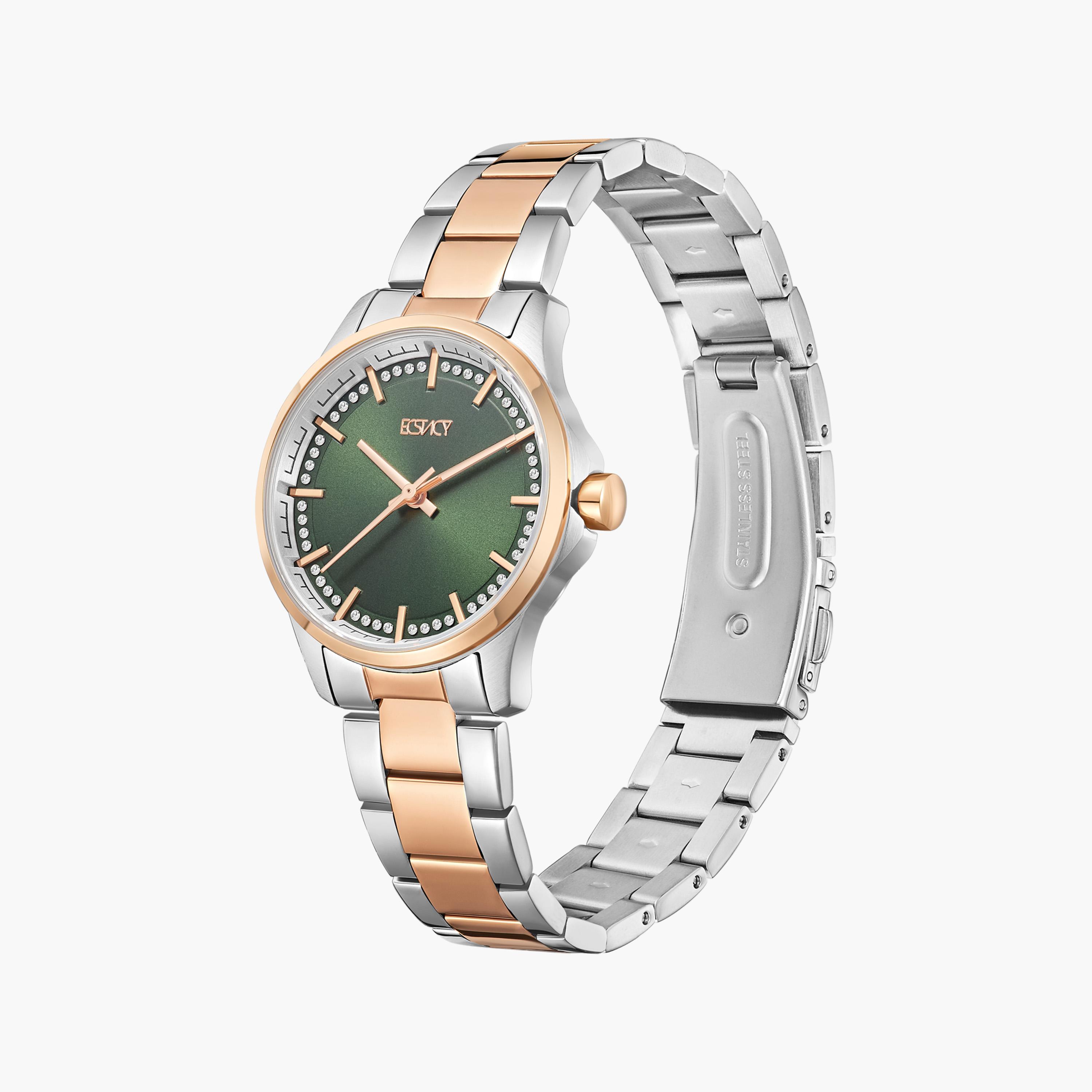 إكستاسي- ساعة تناظرية حزام ستانلس ستيل للنساء- ذهبي زهري  | E23516-KBKH-women-watchesandjewellery-watches-image-2