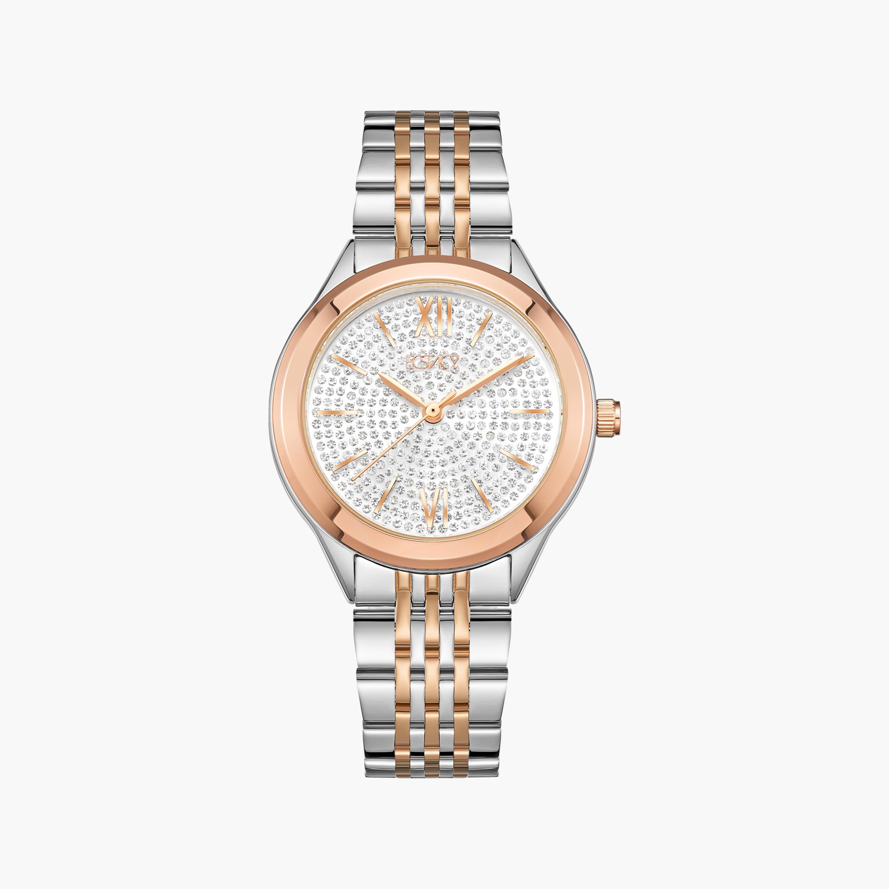 إكستاسي- ساعة تناظرية حزام ستانلس ستيل للنساء- ذهبي زهري  | E23517-KBKS-women-watchesandjewellery-watches-image-1