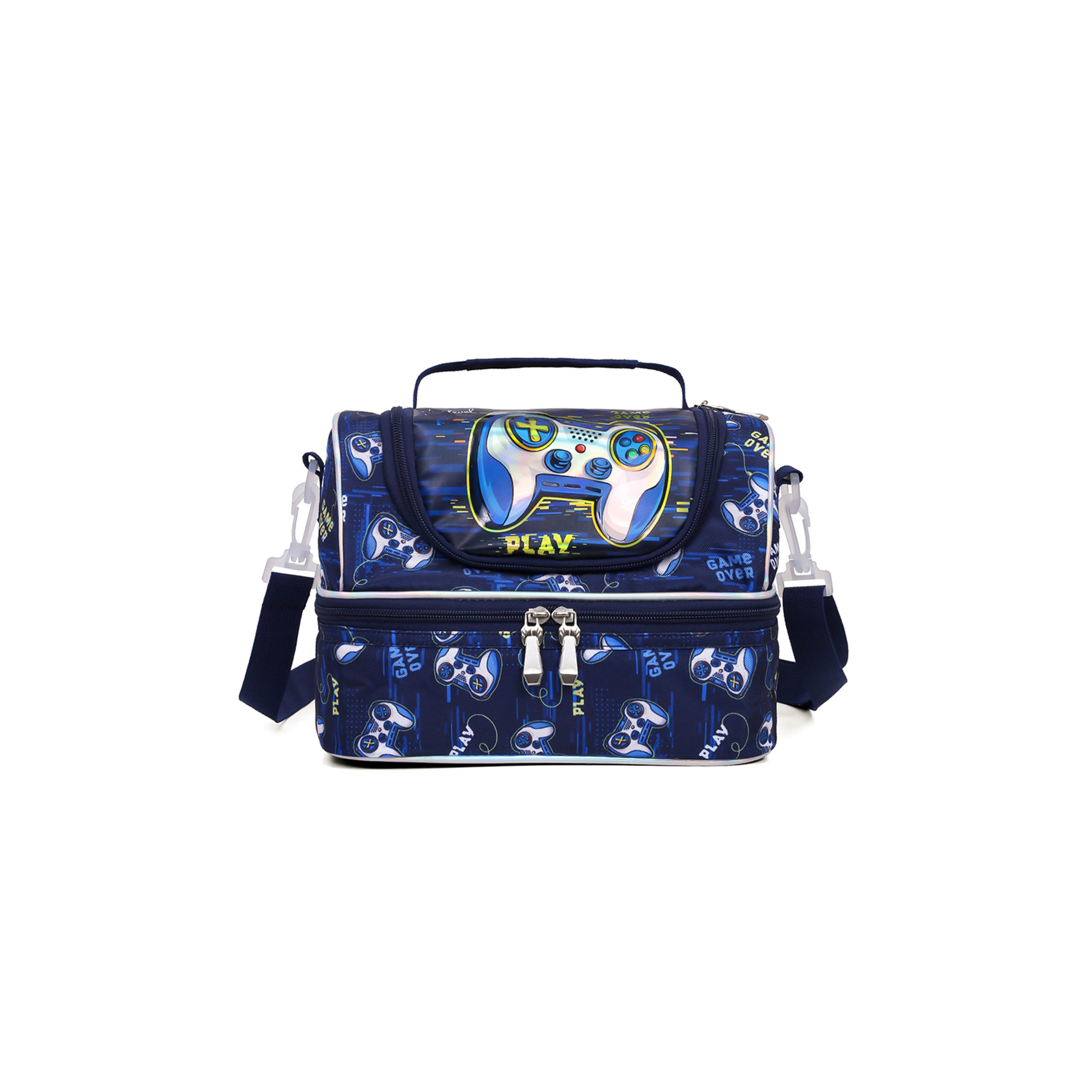 Eazy Kids Dual Compartment Lunch Bag, Gamer, Blue-school-lunchessentials-lunchbags-image-1