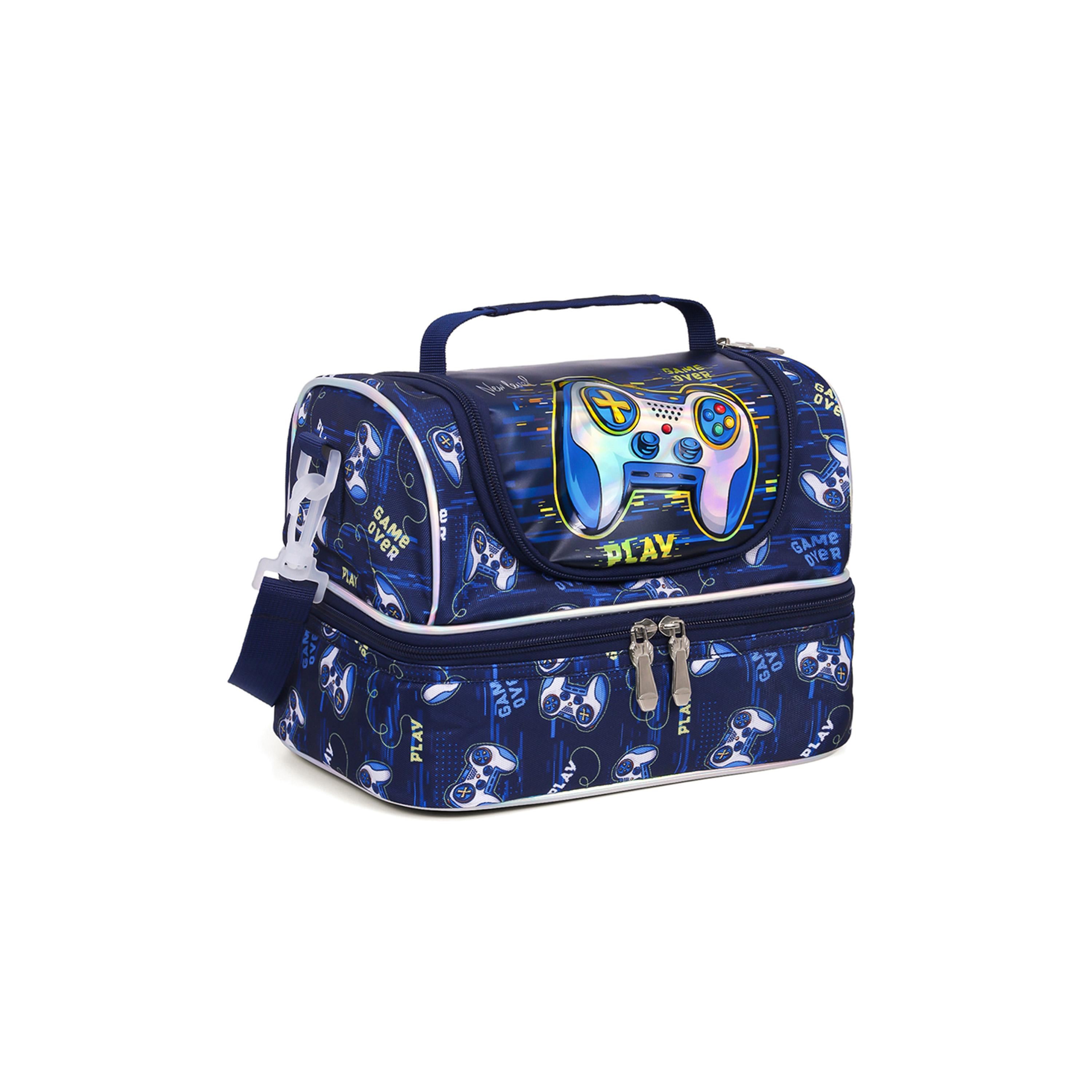 Eazy Kids Dual Compartment Lunch Bag, Gamer, Blue-school-lunchessentials-lunchbags-image-7