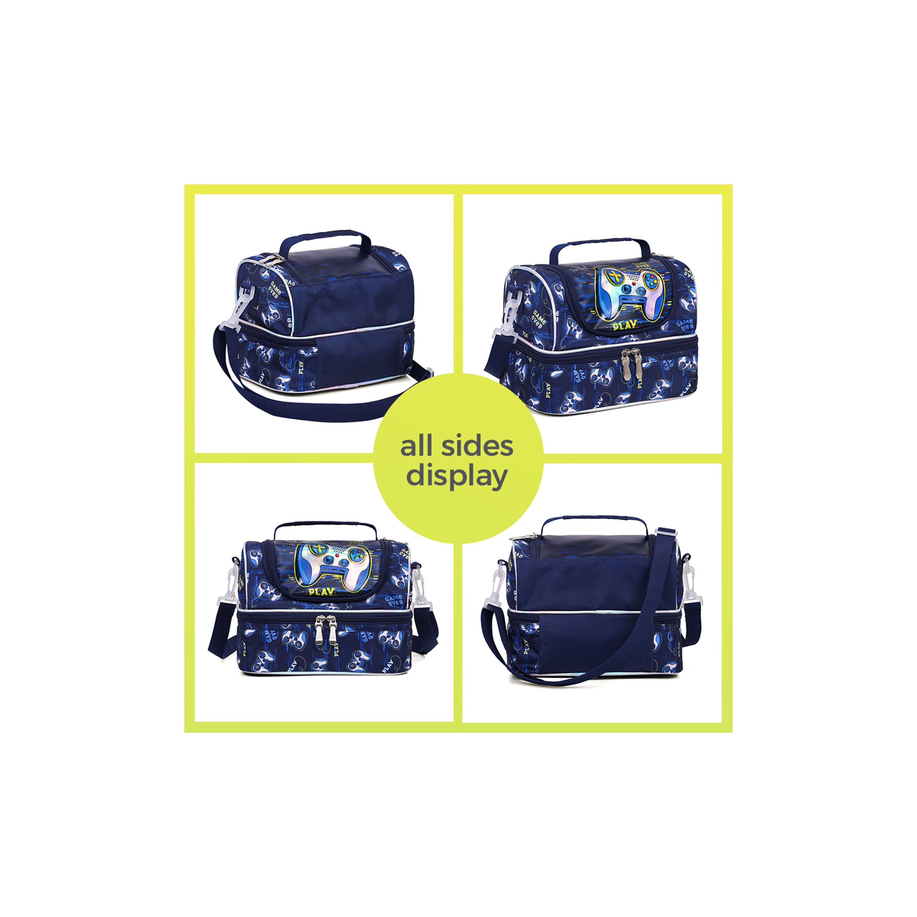 Eazy Kids Dual Compartment Lunch Bag, Gamer, Blue-school-lunchessentials-lunchbags-image-8