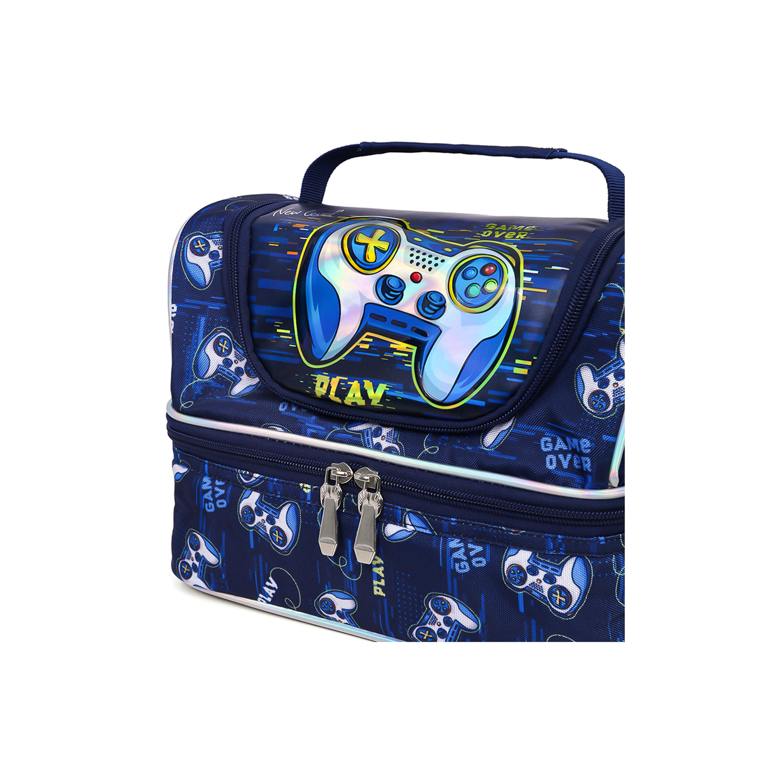 Eazy Kids Dual Compartment Lunch Bag, Gamer, Blue-school-lunchessentials-lunchbags-image-9