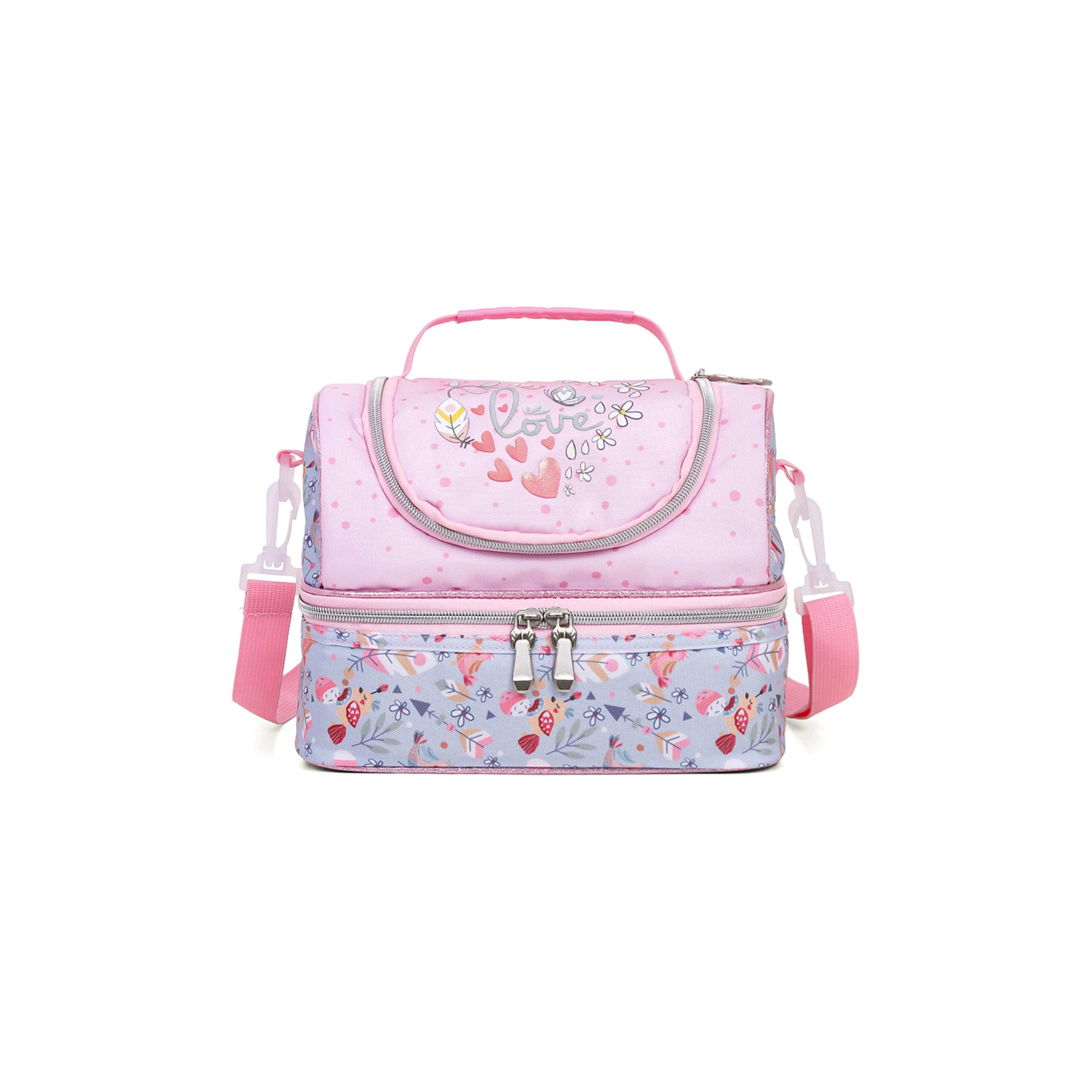 Eazy Kids Dual Compartment Lunch Bag, Love, Pink-school-lunchessentials-lunchbags-image-1