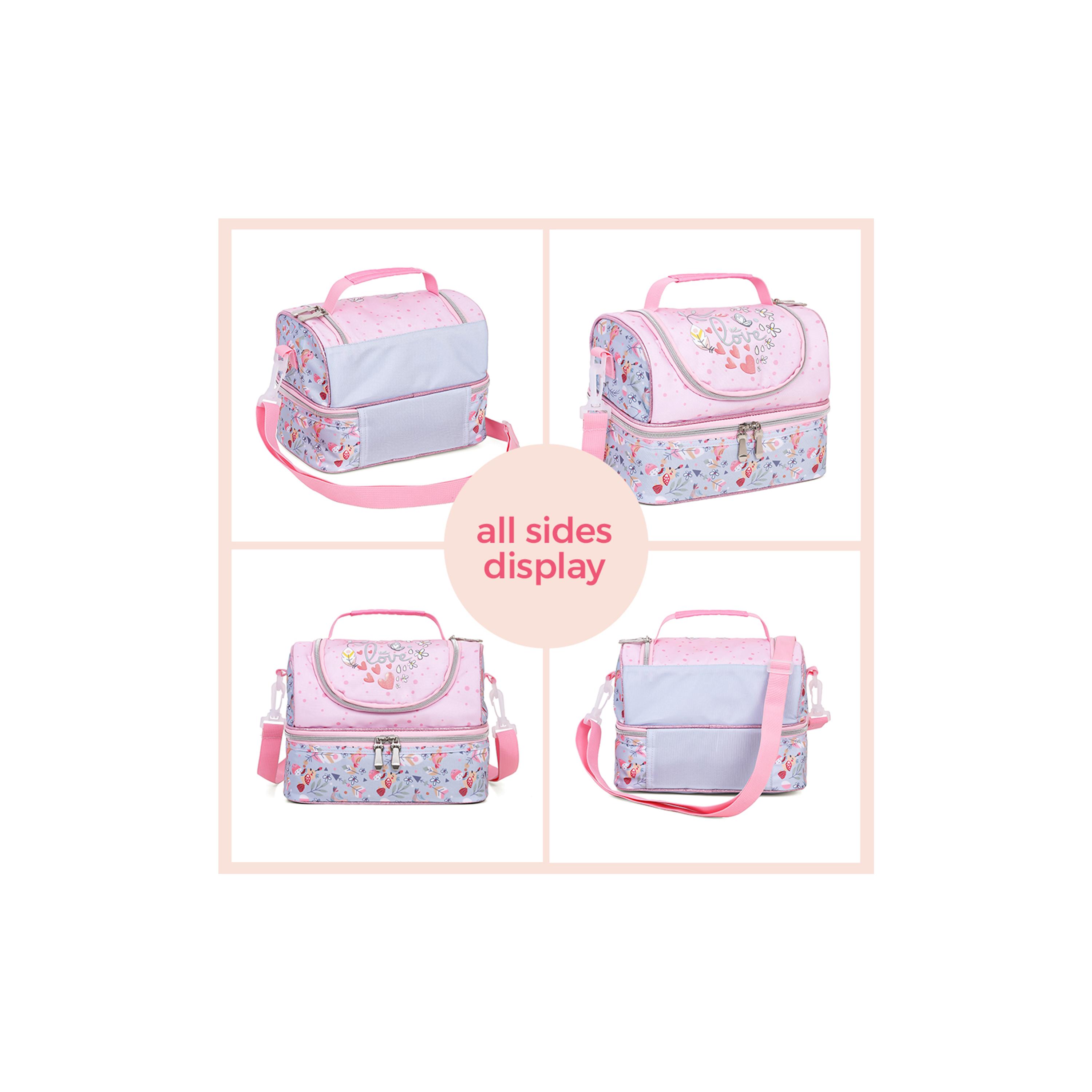 Eazy Kids Dual Compartment Lunch Bag, Love, Pink-school-lunchessentials-lunchbags-image-8