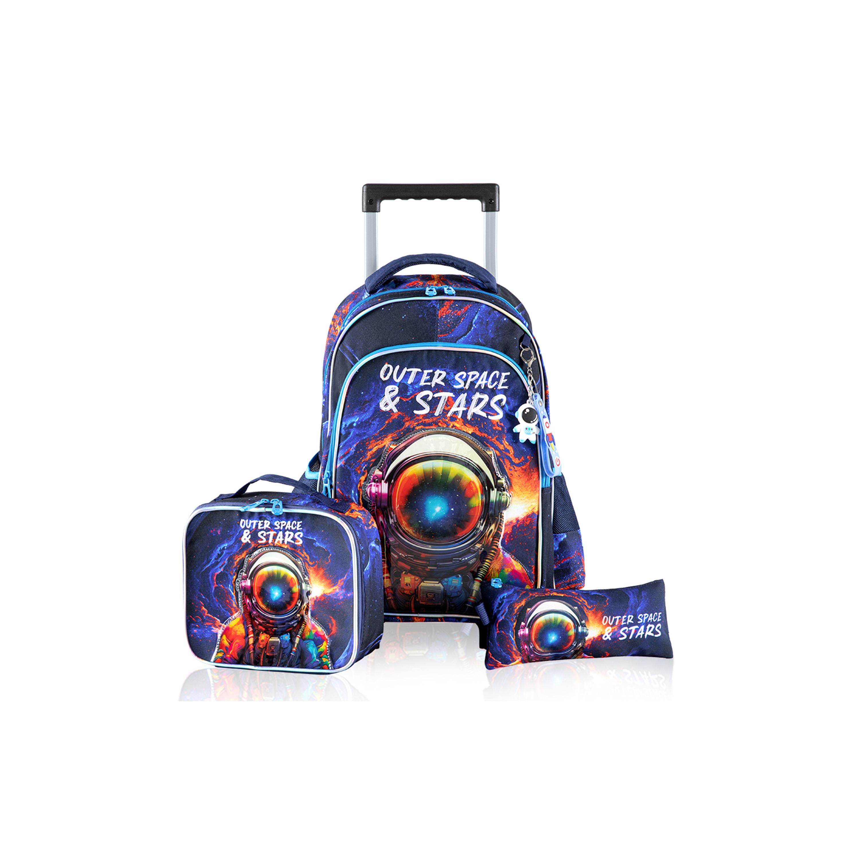 Eazy Kids 3-Piece 16Inch Trolly School Bag with Lunch Bag & Pencil Case, Outer Space, Blue-school-bagsandbackpacks-sets-image-1