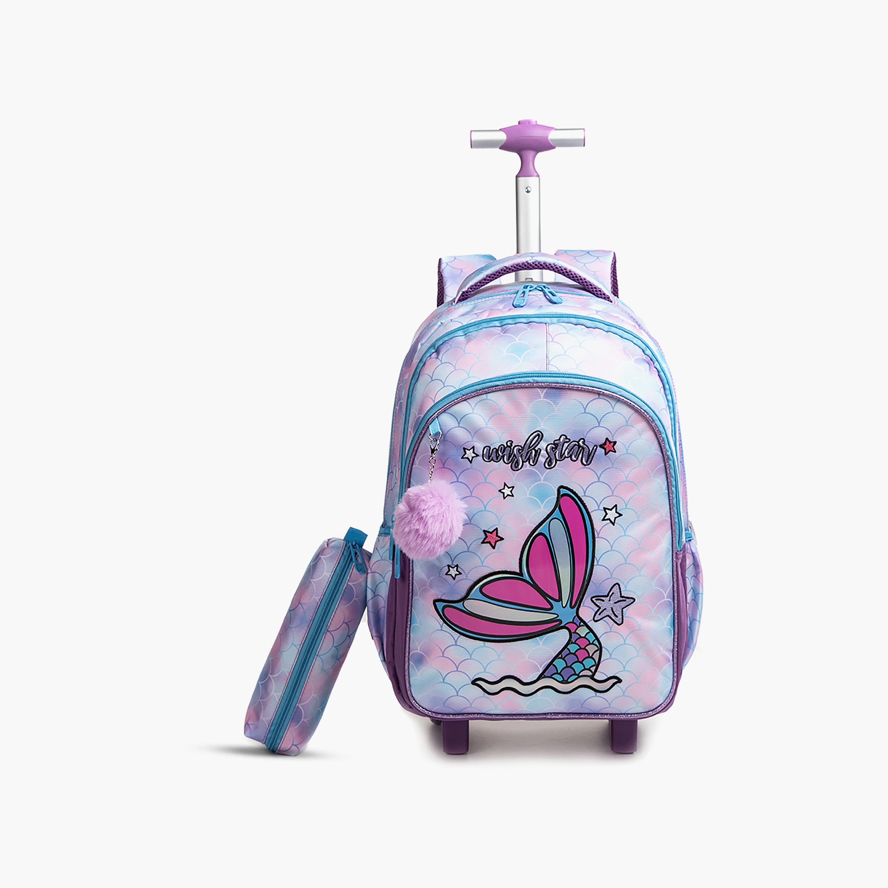 Eazy Kids 3-Piece 18InchTrolly School Bag with Lunch Bag & Pencil Case, Mermain, Purple-school-bagsandbackpacks-sets-image-2
