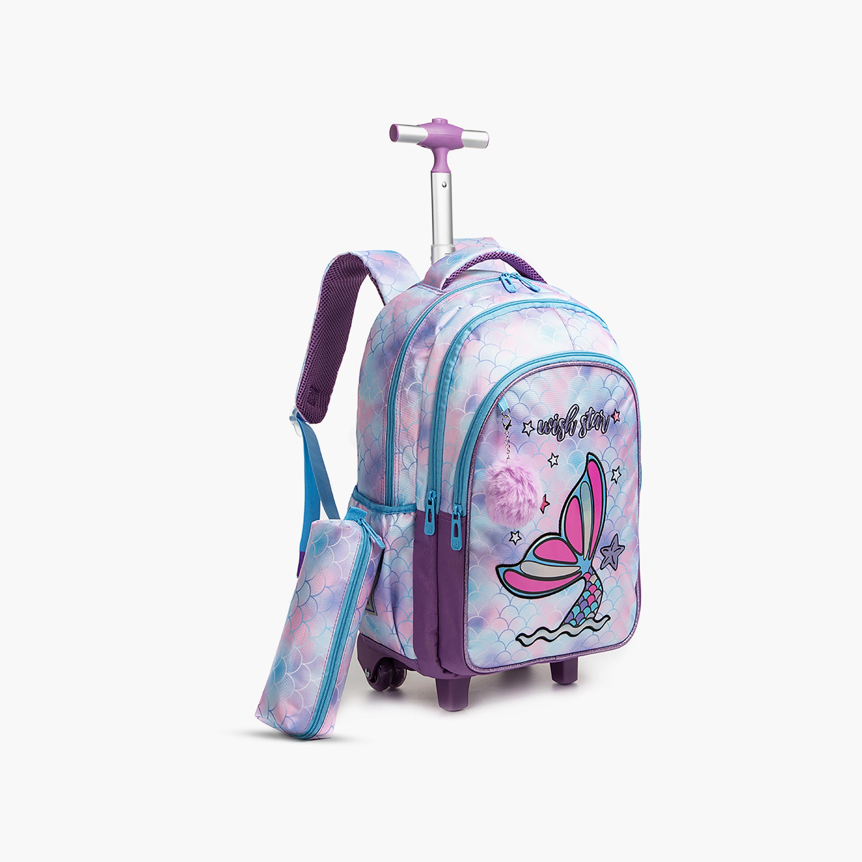 Eazy Kids 3-Piece 18InchTrolly School Bag with Lunch Bag & Pencil Case, Mermain, Purple-school-bagsandbackpacks-sets-image-3