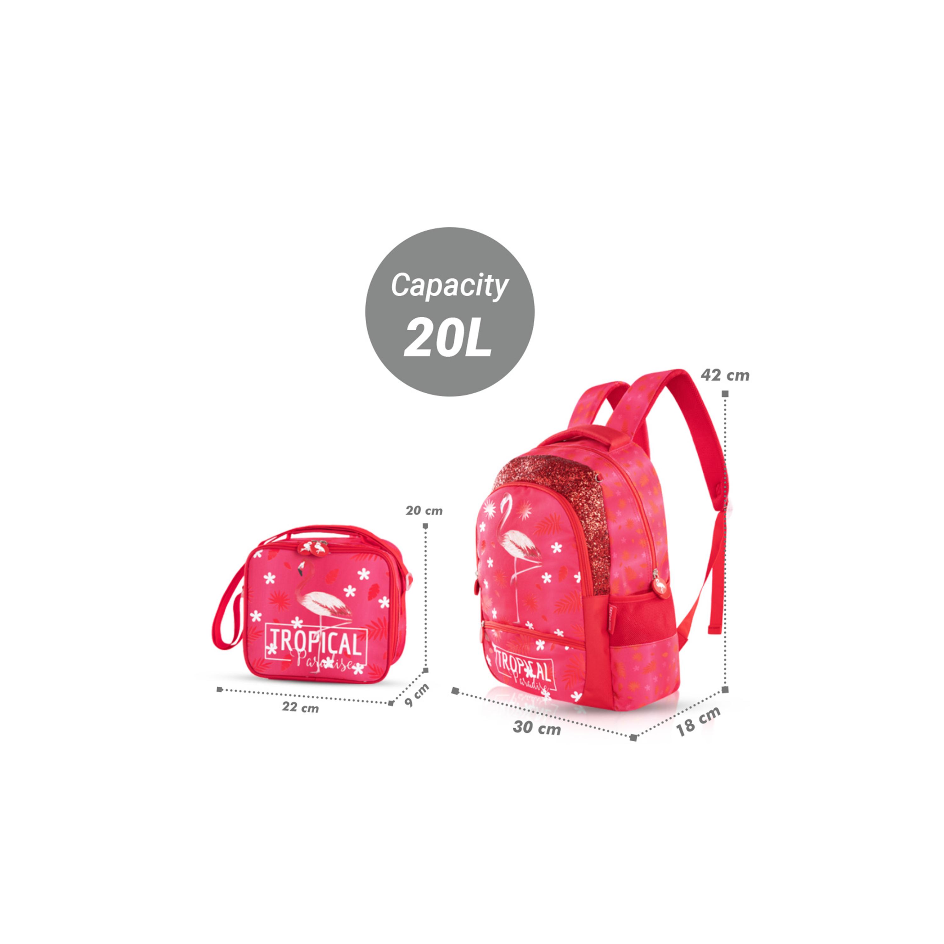 Eazy Kids 3-Piece 17Inch School Bag with Lunch Bag & Pencil Case, Tropical, Pink-school-bagsandbackpacks-sets-image-2