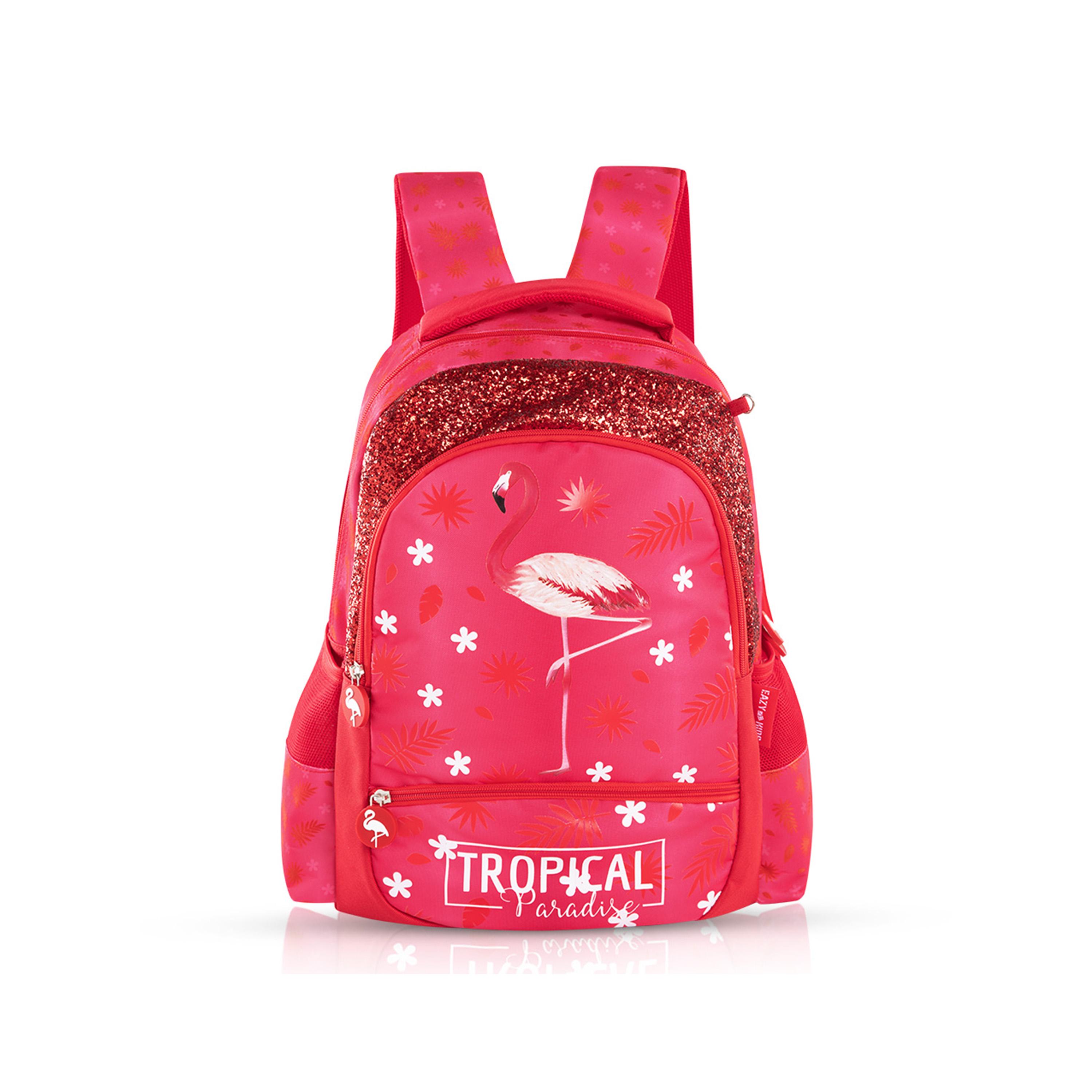 Eazy Kids 3-Piece 17Inch School Bag with Lunch Bag & Pencil Case, Tropical, Pink-school-bagsandbackpacks-sets-image-7
