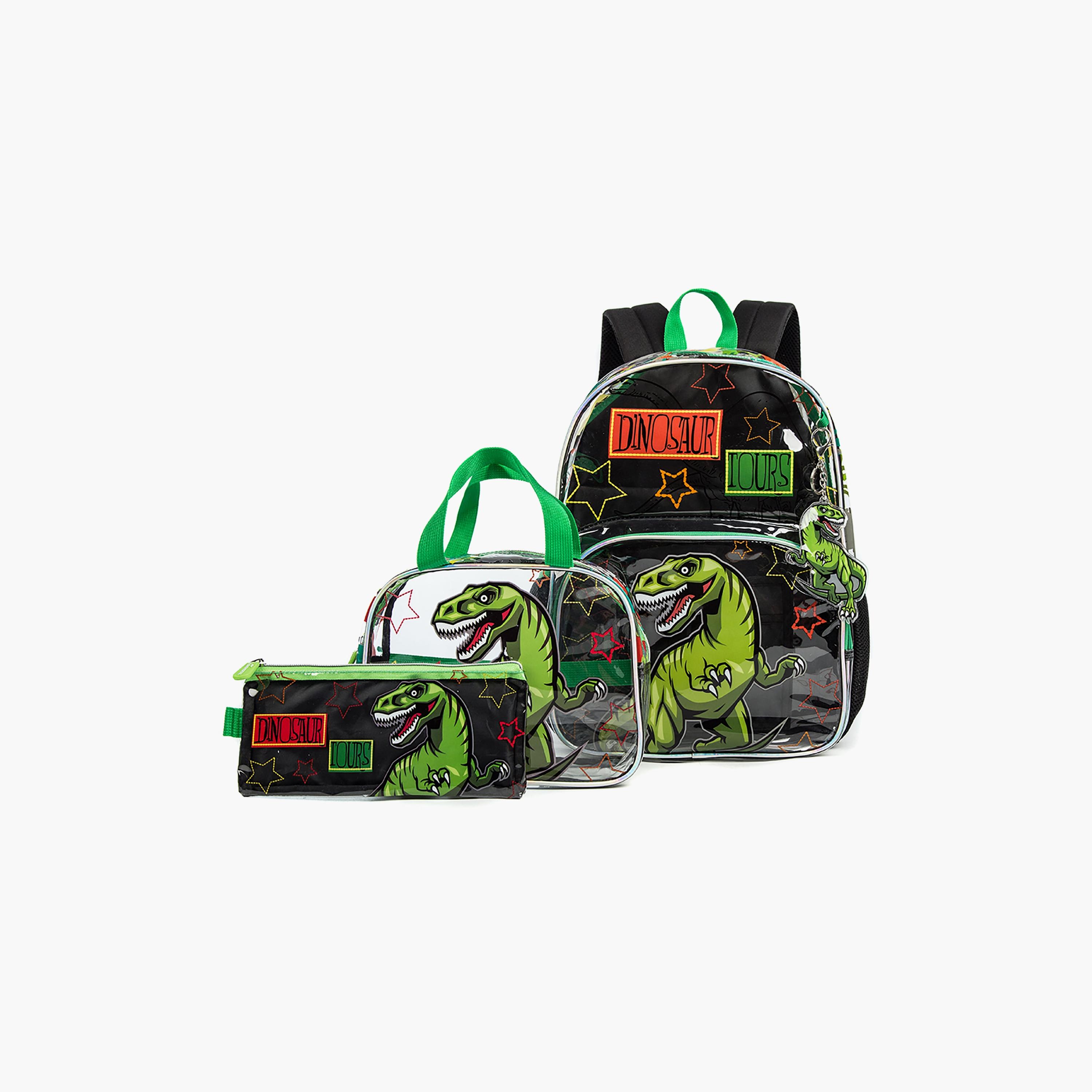 Eazy Kids 3-Piece 17Inch School Bag with Lunch Bag & Pencil Case, Dinosaur, Black-school-bagsandbackpacks-sets-image-1