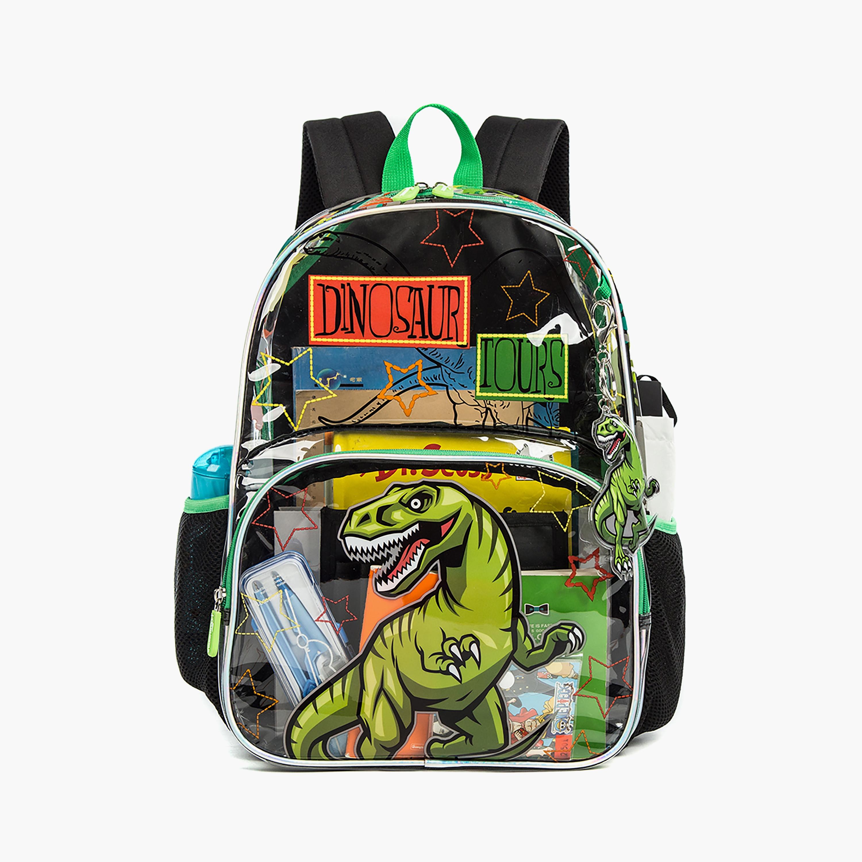 Eazy Kids 3-Piece 17Inch School Bag with Lunch Bag & Pencil Case, Dinosaur, Black-school-bagsandbackpacks-sets-image-2