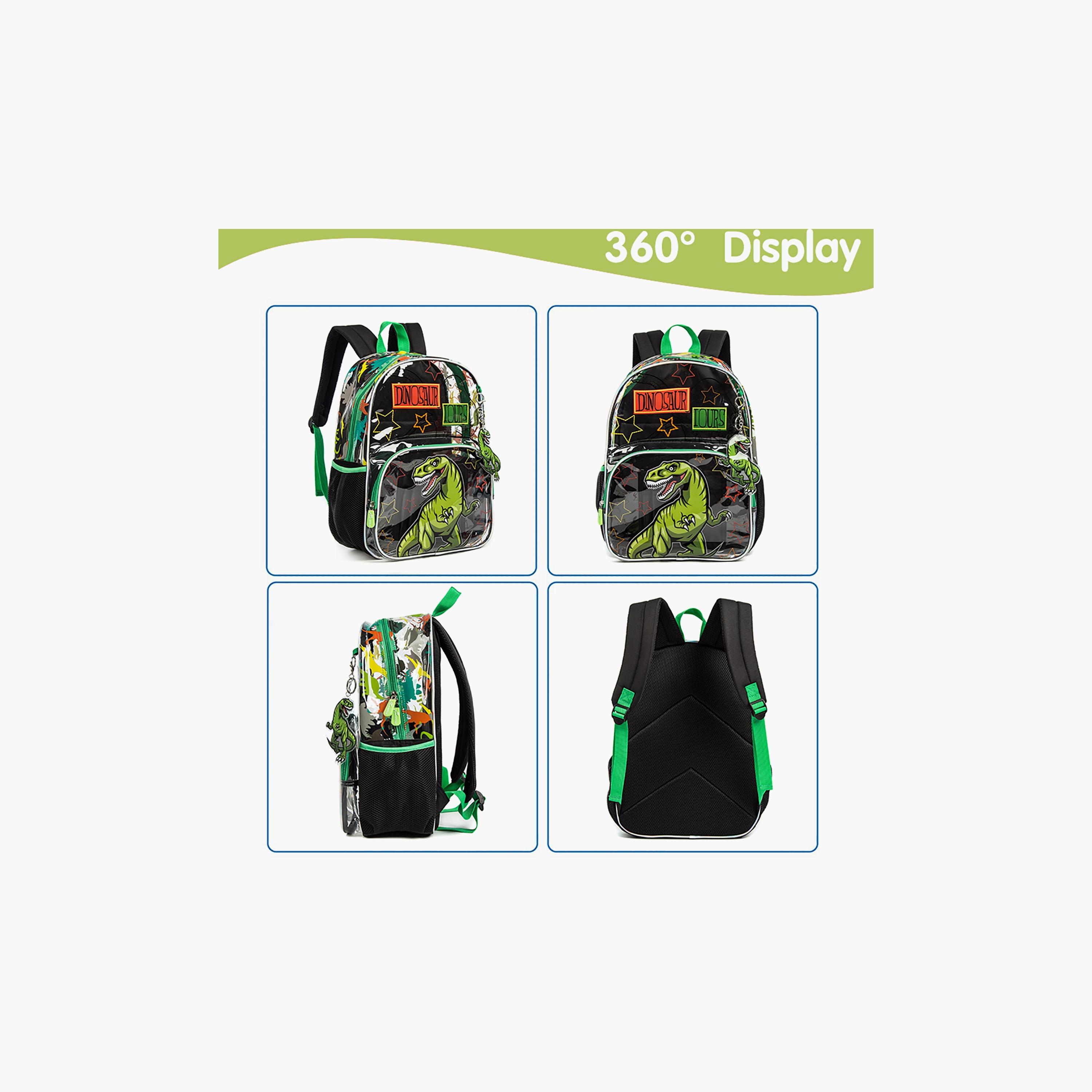 Eazy Kids 3-Piece 17Inch School Bag with Lunch Bag & Pencil Case, Dinosaur, Black-school-bagsandbackpacks-sets-image-3