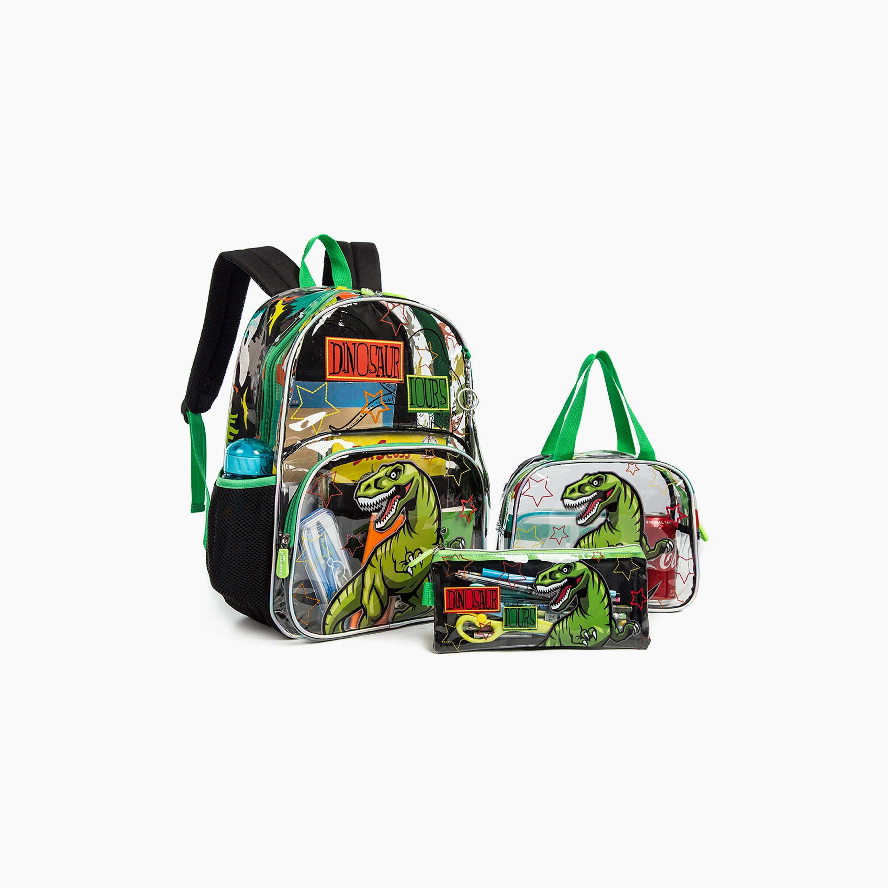 Eazy Kids 3-Piece 17Inch School Bag with Lunch Bag & Pencil Case, Dinosaur, Black-school-bagsandbackpacks-sets-image-4