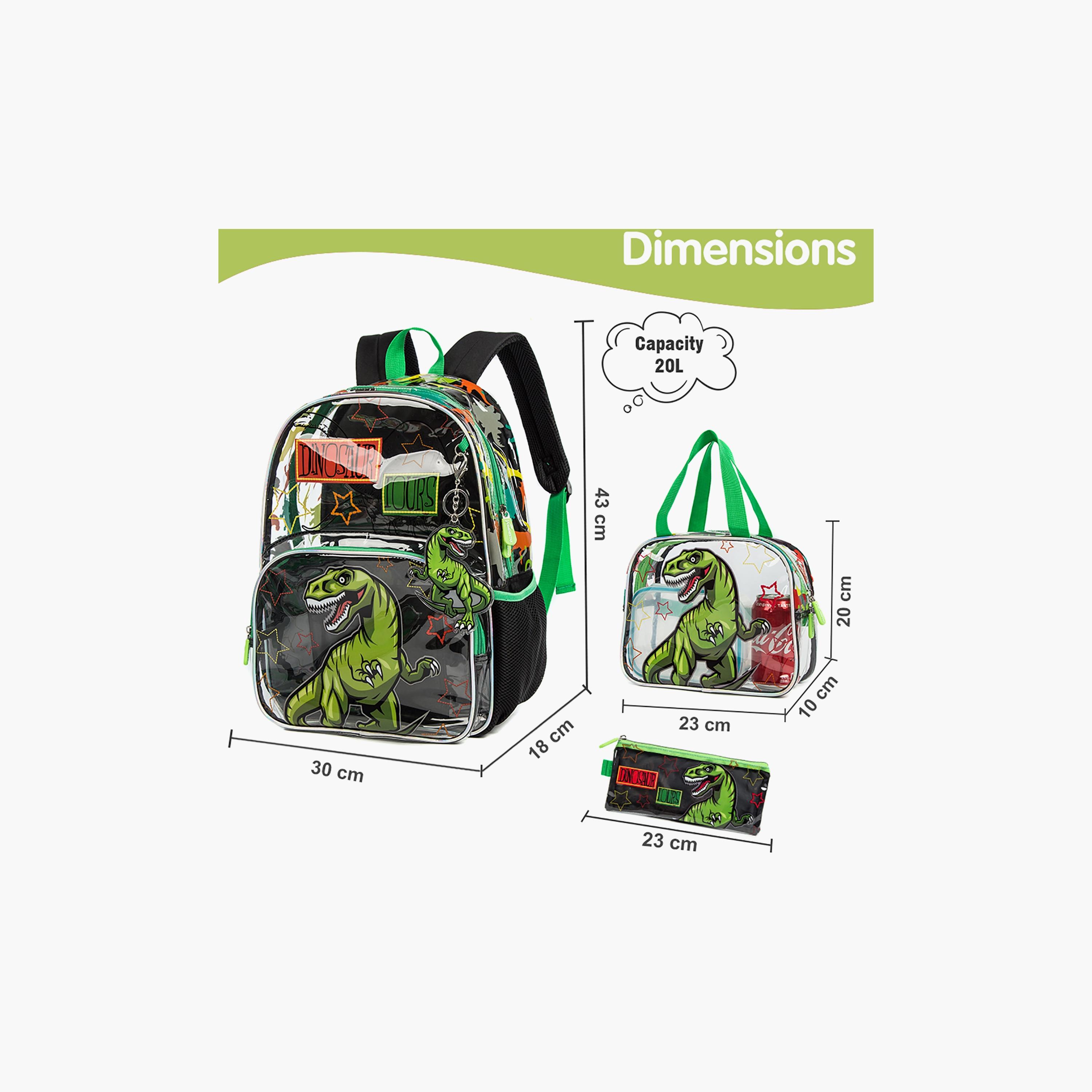 Eazy Kids 3-Piece 17Inch School Bag with Lunch Bag & Pencil Case, Dinosaur, Black-school-bagsandbackpacks-sets-image-5