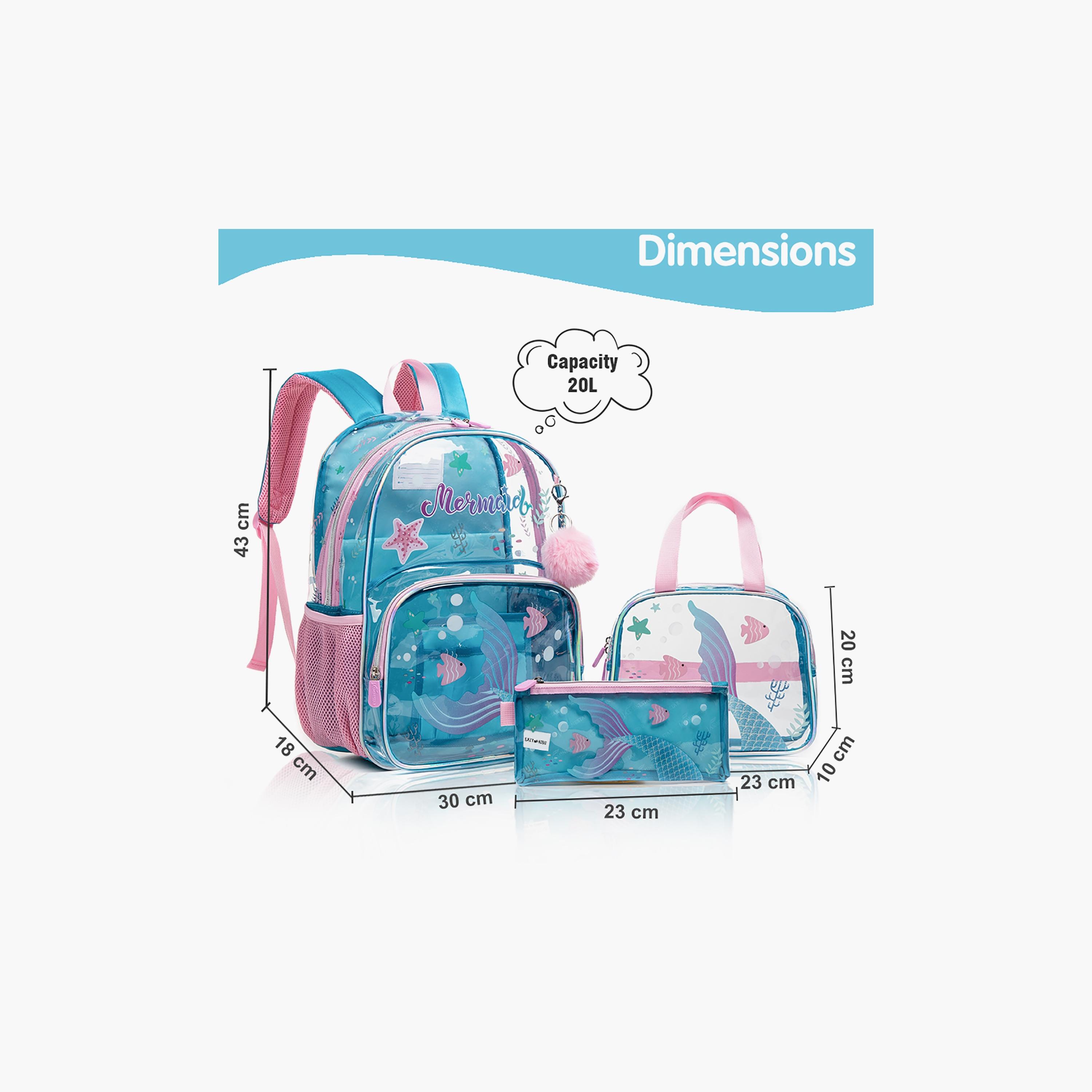Eazy Kids 3-Piece 17Inch School Bag with Lunch Bag & Pencil Case, Mermaid, Blue-school-bagsandbackpacks-sets-image-4