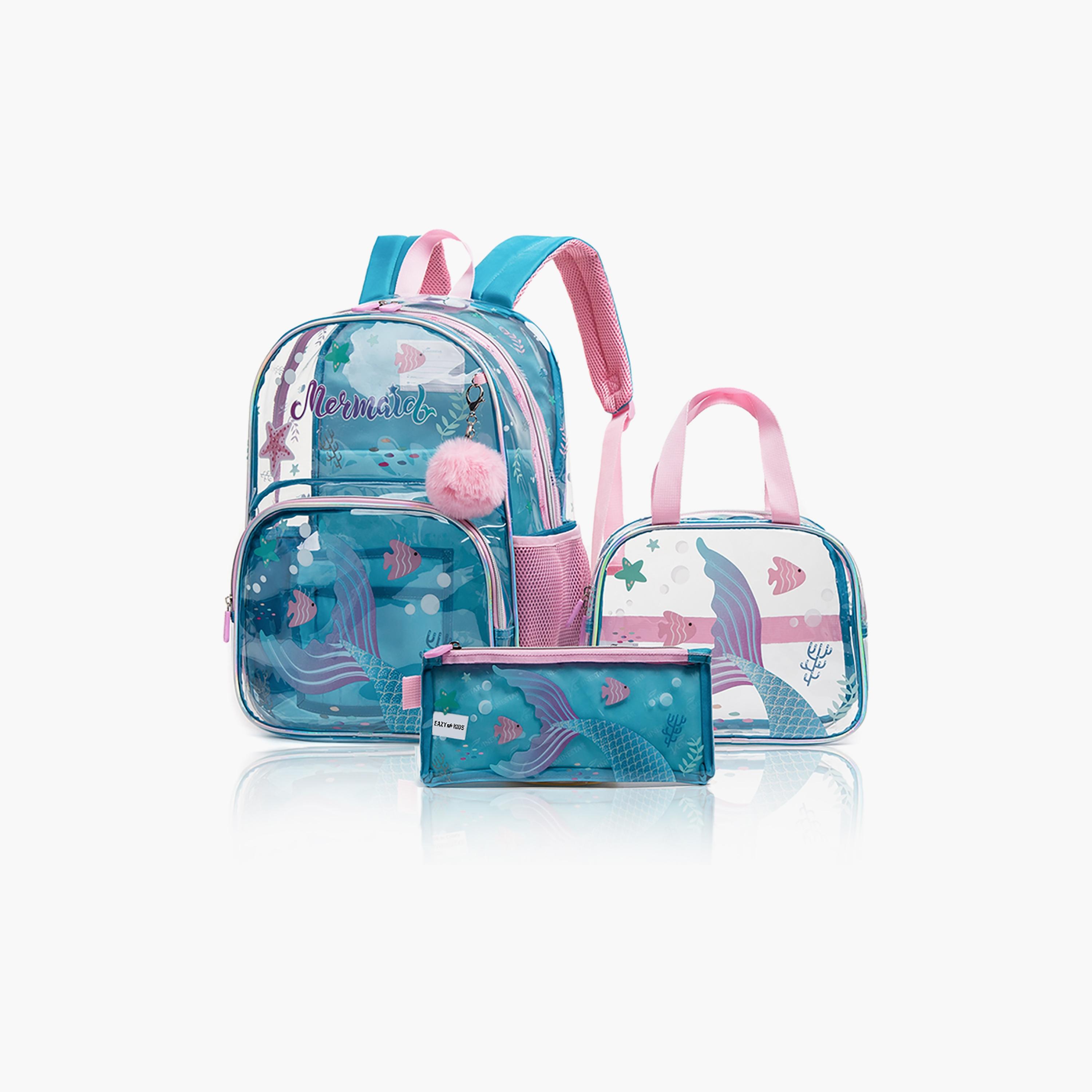 Eazy Kids 3-Piece 17Inch School Bag with Lunch Bag & Pencil Case, Mermaid, Blue-school-bagsandbackpacks-sets-image-5