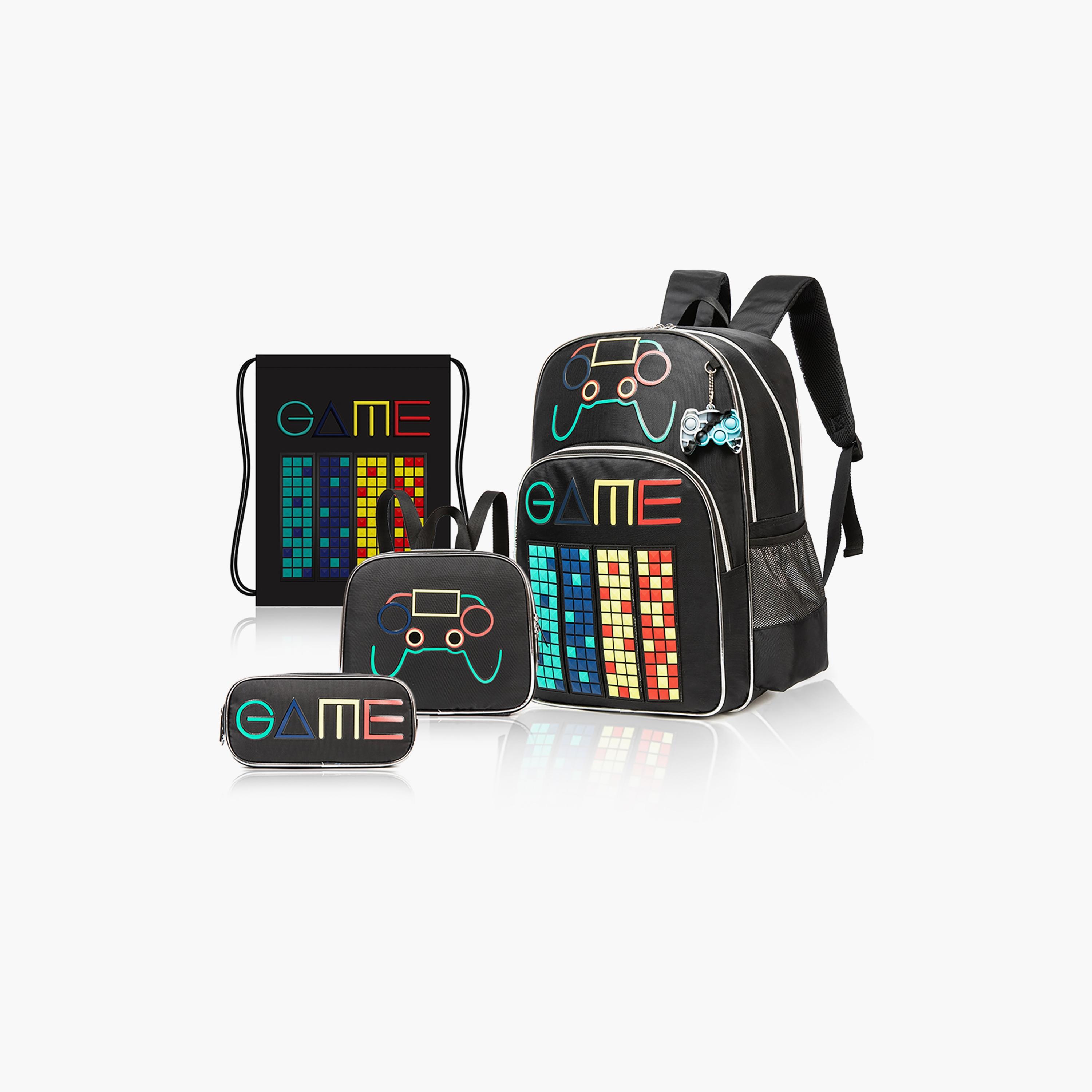 Eazy Kids 4-Piece 17Inch School Bag with Lunch Bag, Activity Bag & Pencil Case, Gen Z Gamer, Black-school-bagsandbackpacks-sets-image-2