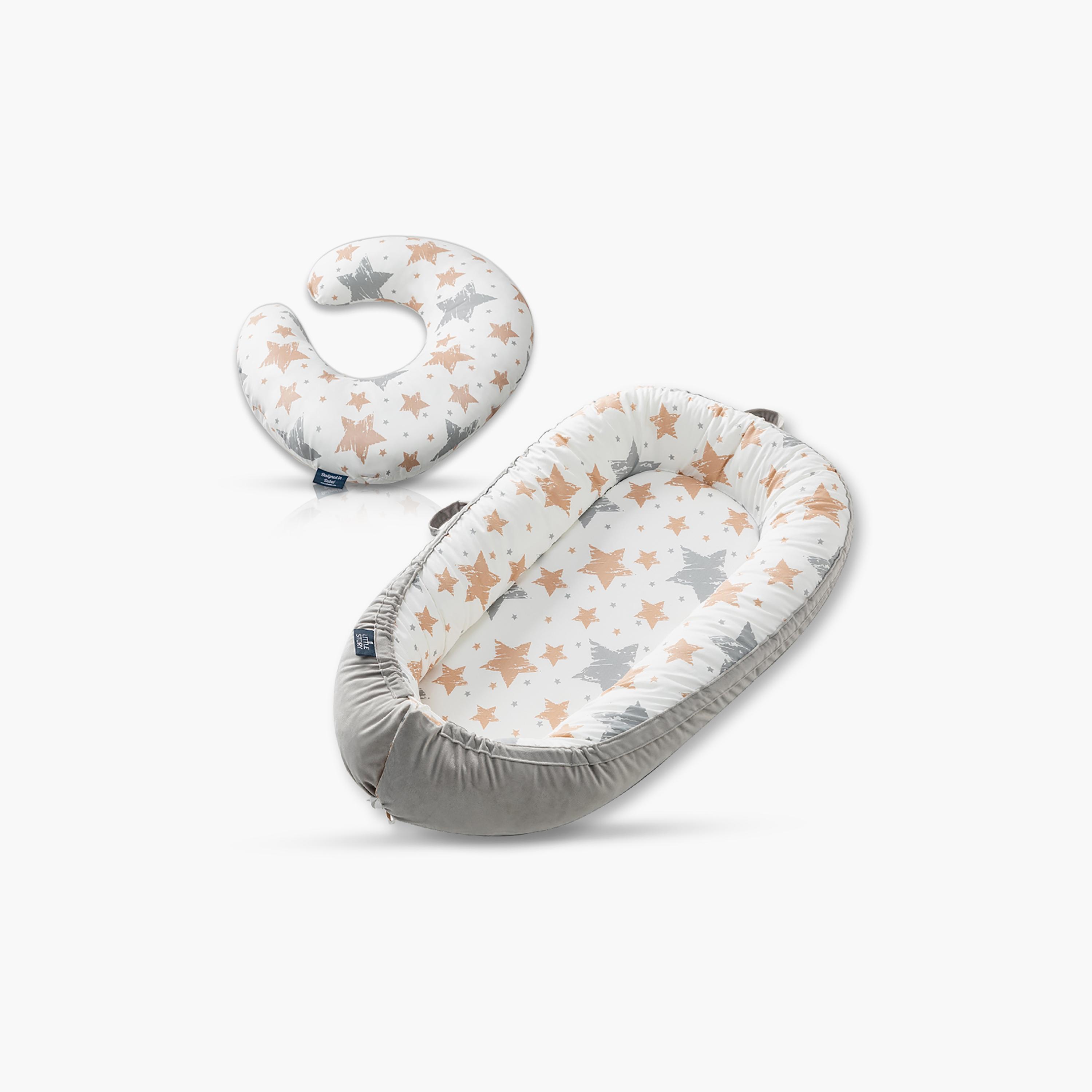 Little Story Soft Breathable Fiberfill Lounger Bed with Pillow, Galaxy-baby-nursery-babybedding-image-1
