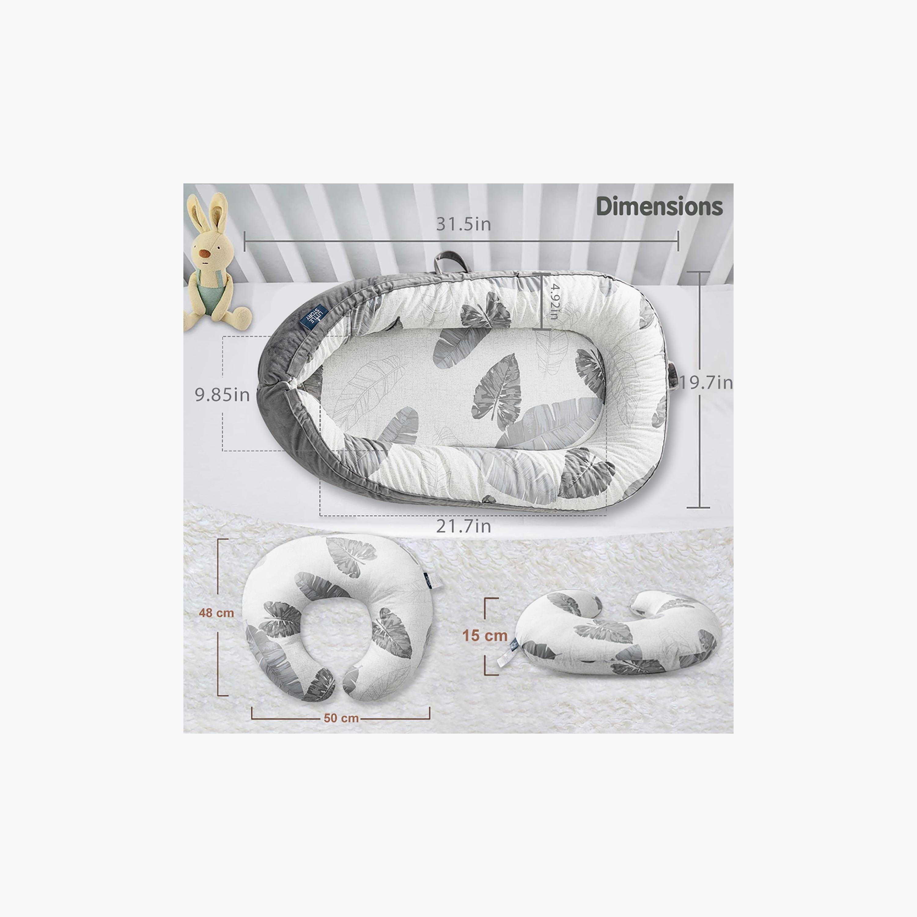 Little Story Soft Breathable Fiberfill Lounger Bed with Pillow, Leaves-baby-nursery-babybedding-image-5