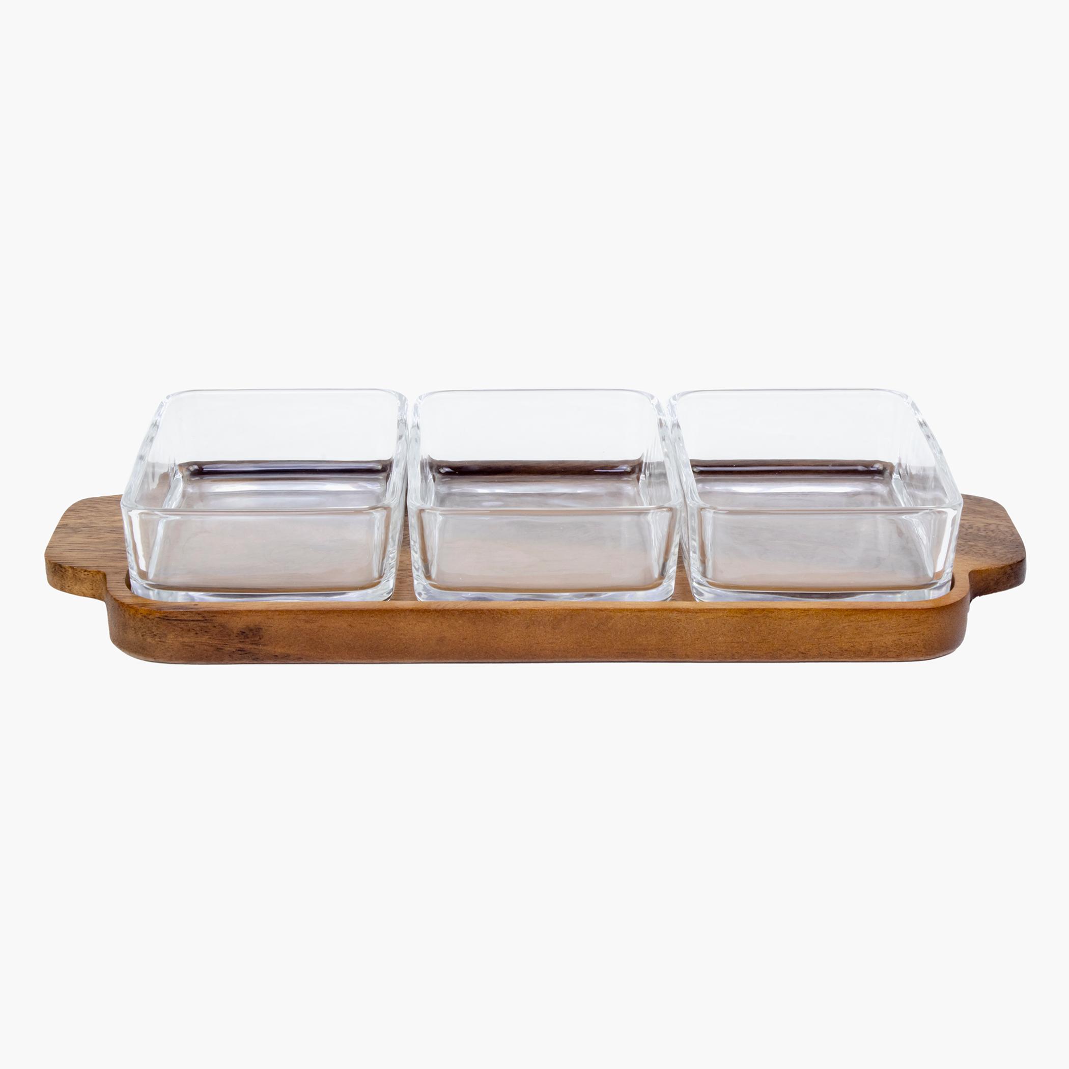 Billi Wooden Serving Bowl with Tray Set