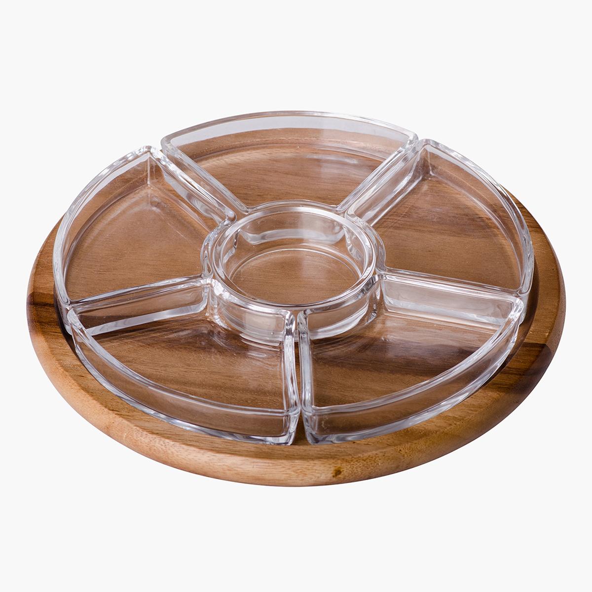 Billi Wooden Chip and Dip Rotatable Tray - 31.80x7.20 cm