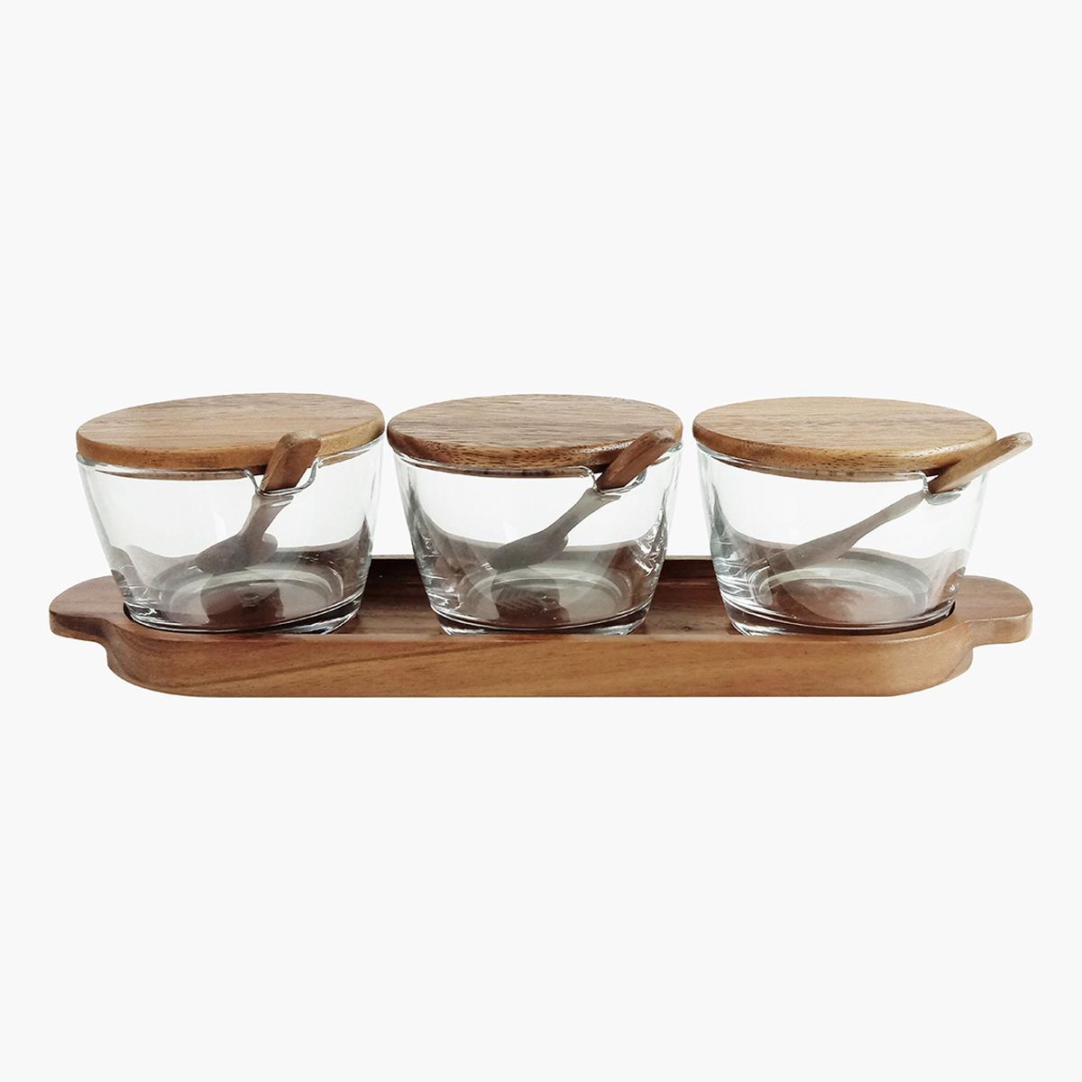 Billi 3-Condiment Wooden Bowl Set - 37x11x15.5 cm