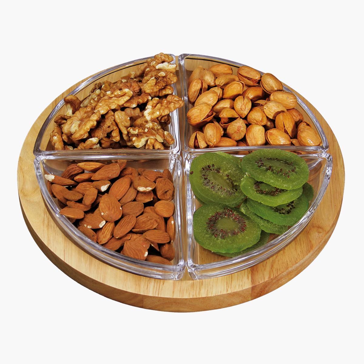 Billi 4-Section Wooden Chip and Dip - 23x23x5 cm