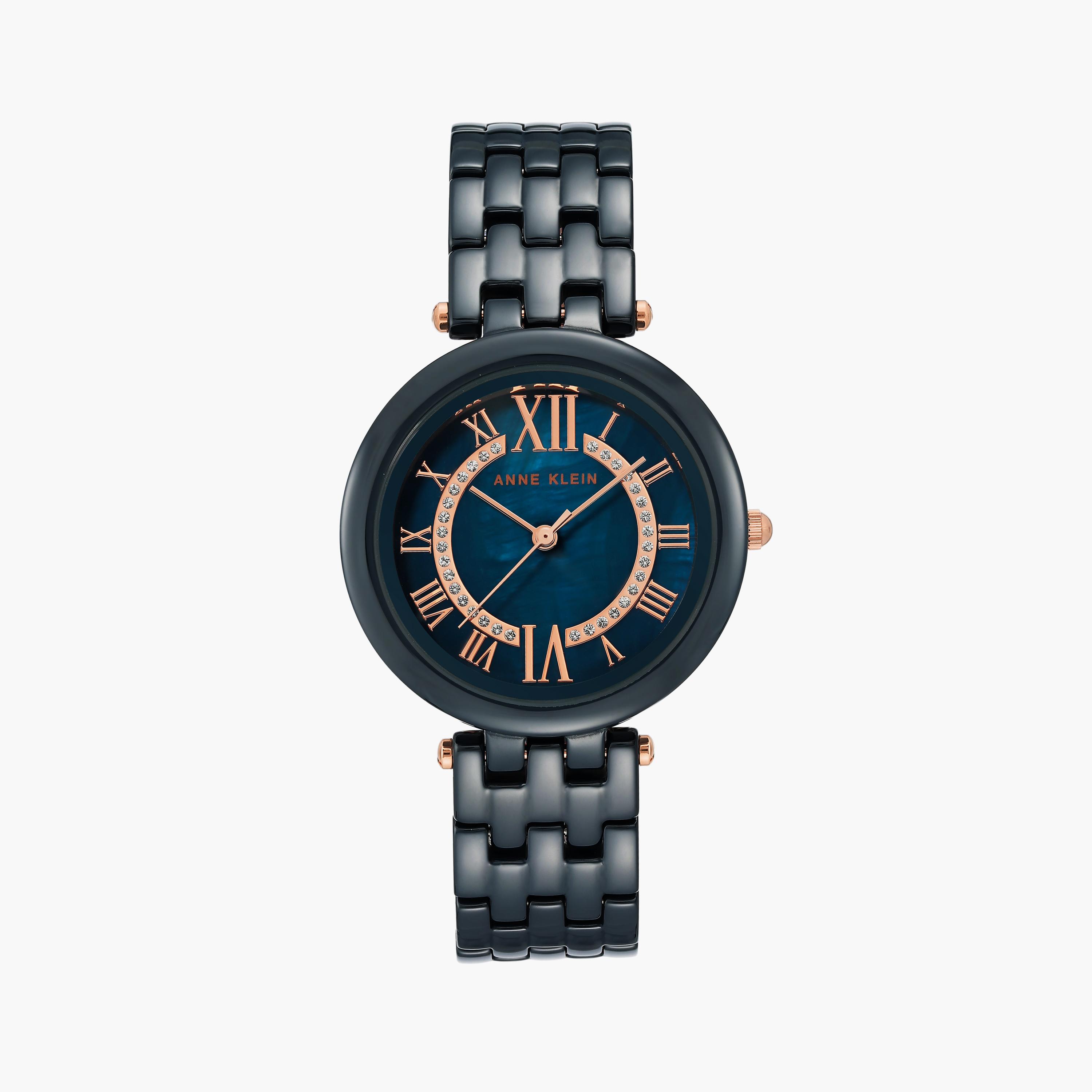 آن كلاين - ساعة يد نسائية تناظرية بسوار سيلكون أزرق | AK3670BKBK-women-watchesandjewellery-watches-image-1