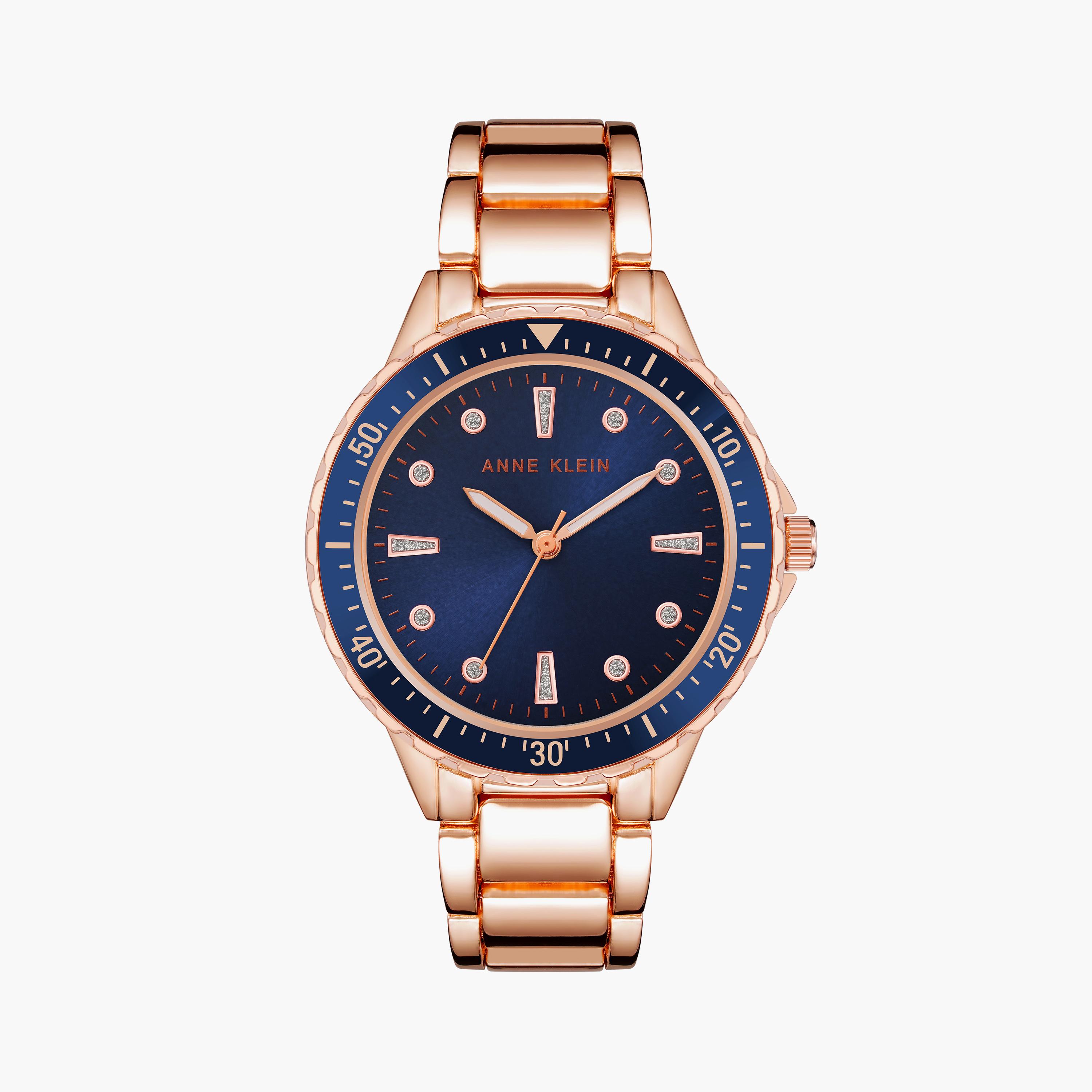 آن كلاين - ساعة يد نسائية تناظرية بسوار معدني ذهبي | AK3698BKGB-women-watchesandjewellery-watches-image-1