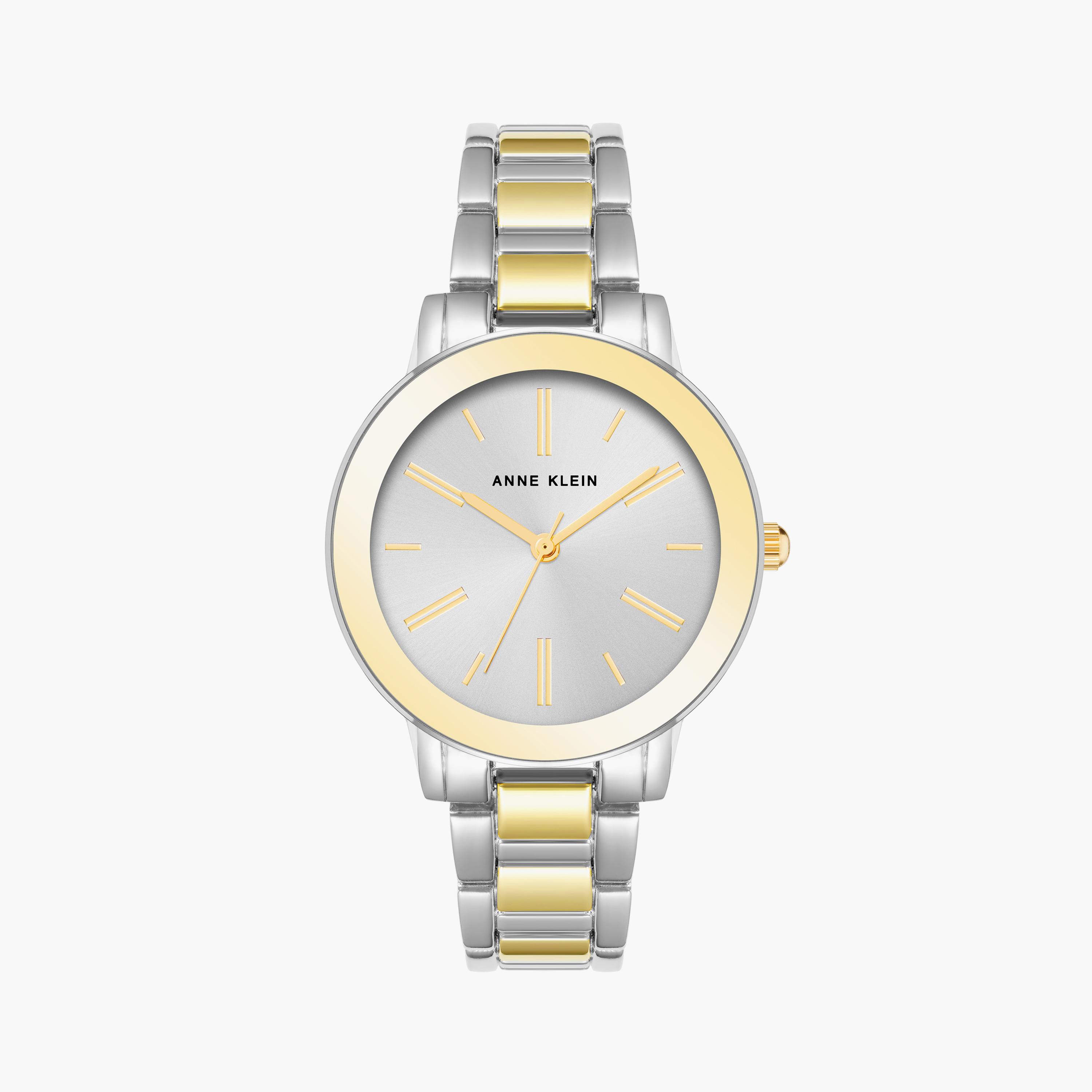 آن كلاين - ساعة يد نسائية تناظرية بسوار معدني ذهبي وفضي | AK3765BKGB-women-watchesandjewellery-watches-image-1