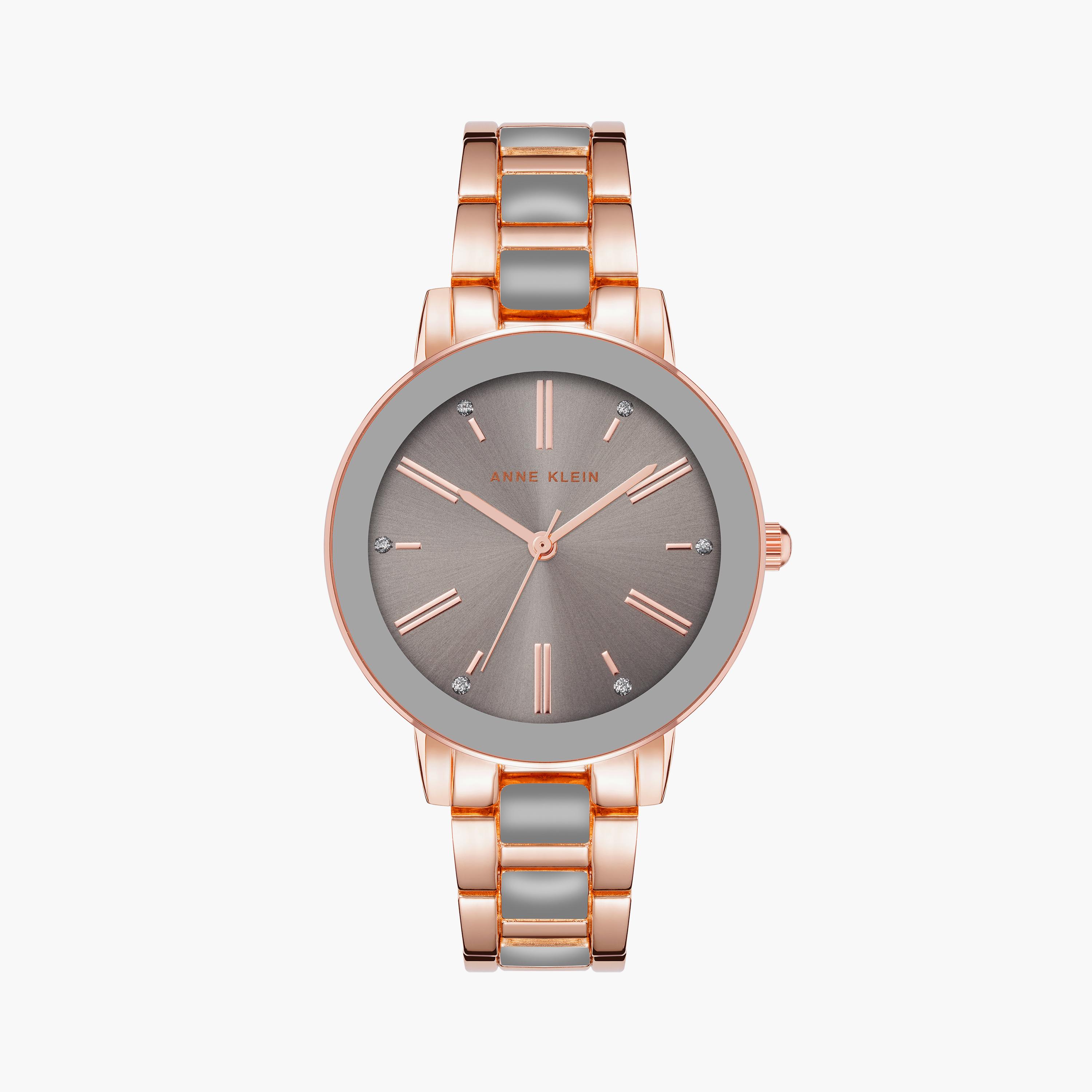 آن كلاين - ساعة يد نسائية تناظرية بسوار معدني روز جولد | AK3914BKGB-women-watchesandjewellery-watches-image-1