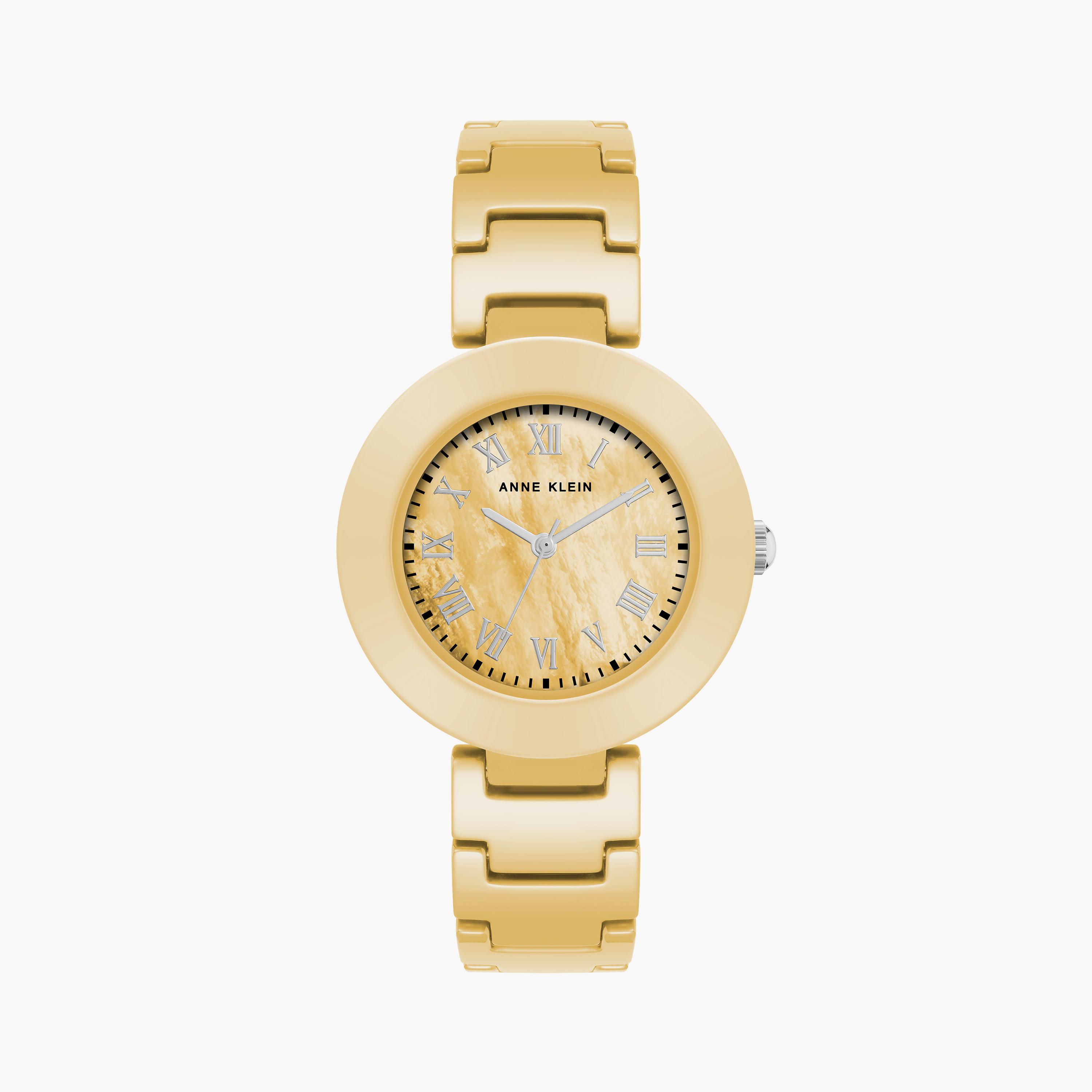 آن كلاين - ساعة يد نسائية تناظرية بسوار سيلكون أصفر | AK4037BKBK-women-watchesandjewellery-watches-image-1