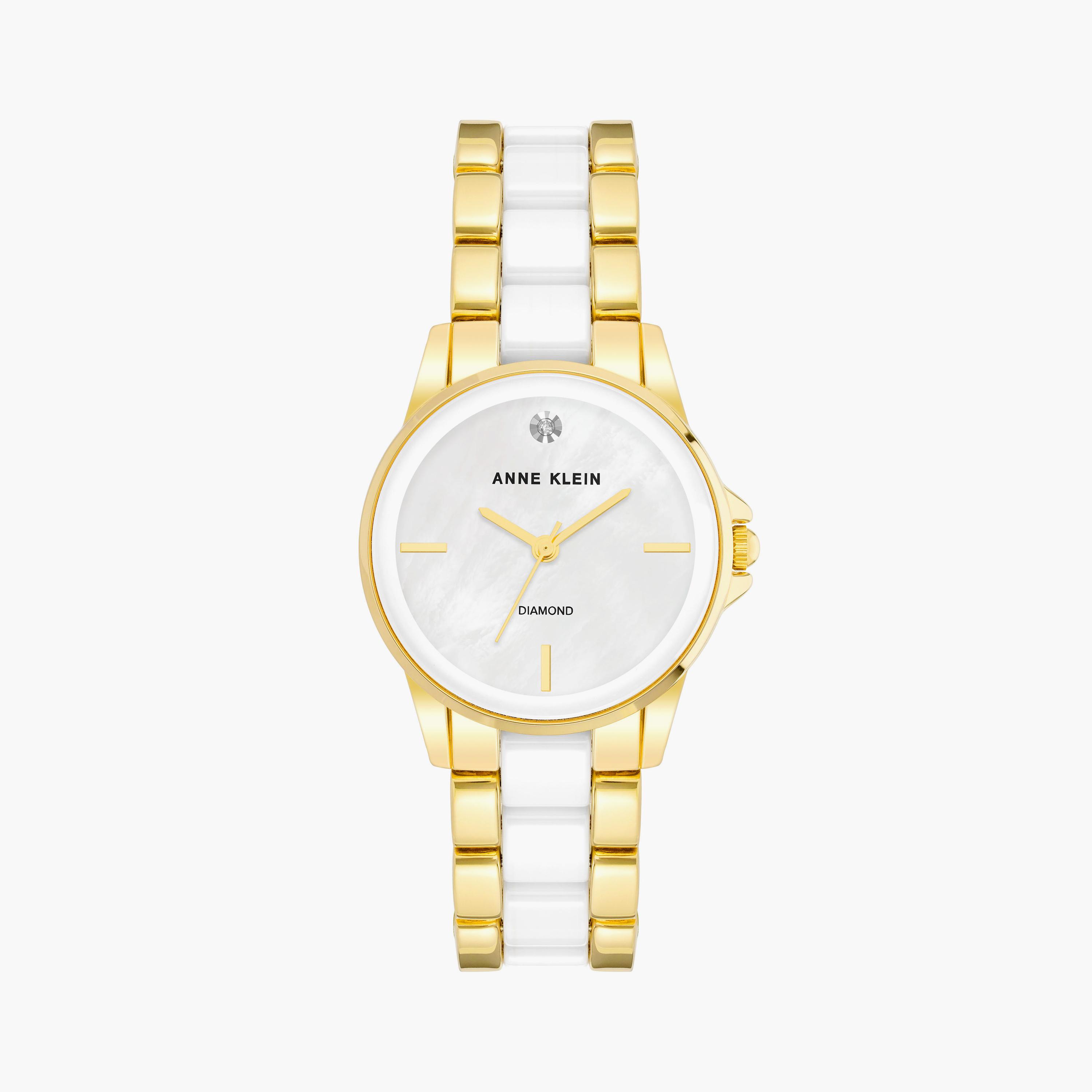آن كلاين - ساعة يد تناظرية بسوار سيلكون أبيض | AK4118WTGB-women-watchesandjewellery-watches-image-1