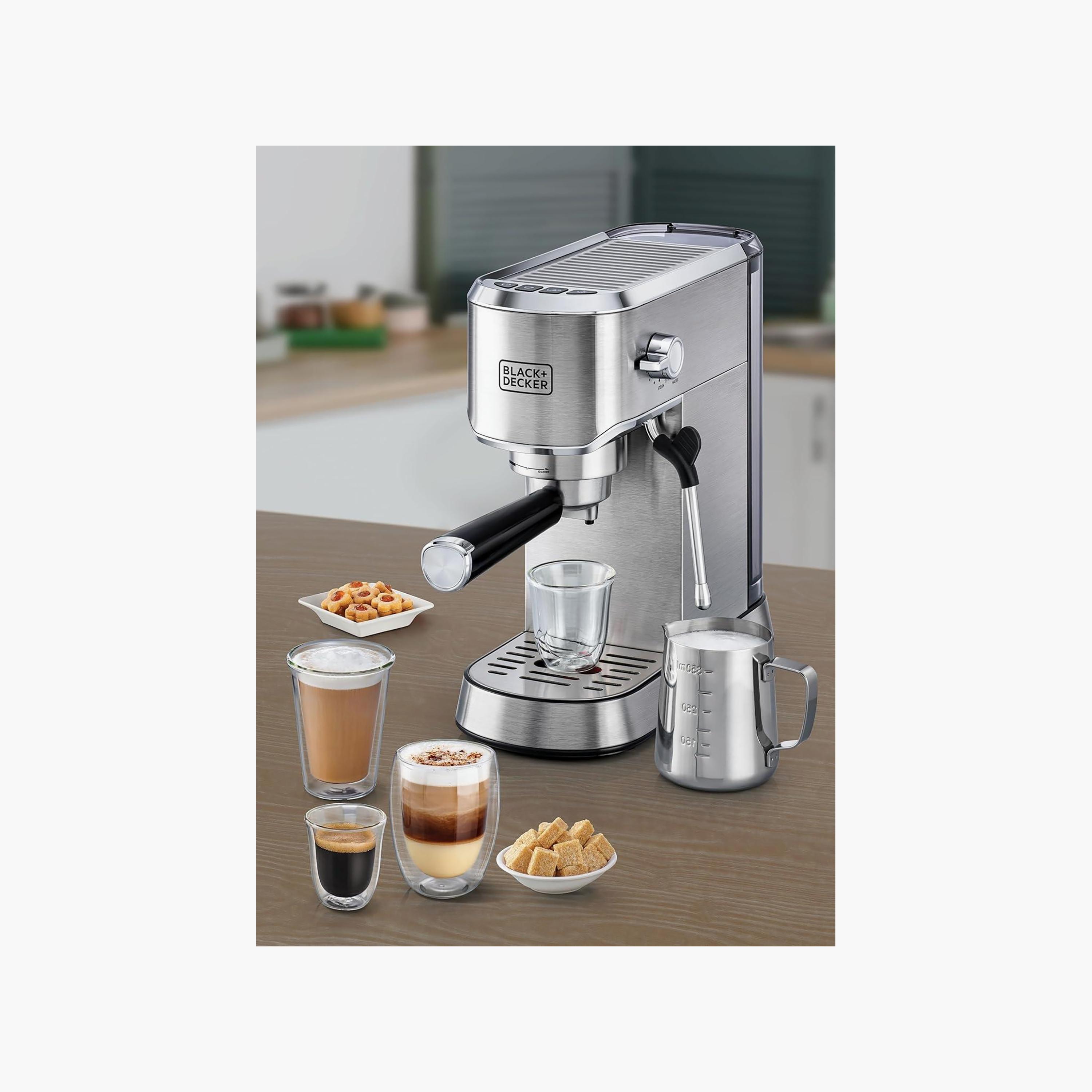 Buy Black Decker 1450W Espresso Coffee Machine with Milk Frother Silver ECM150 B5 Online Centrepoint UAE