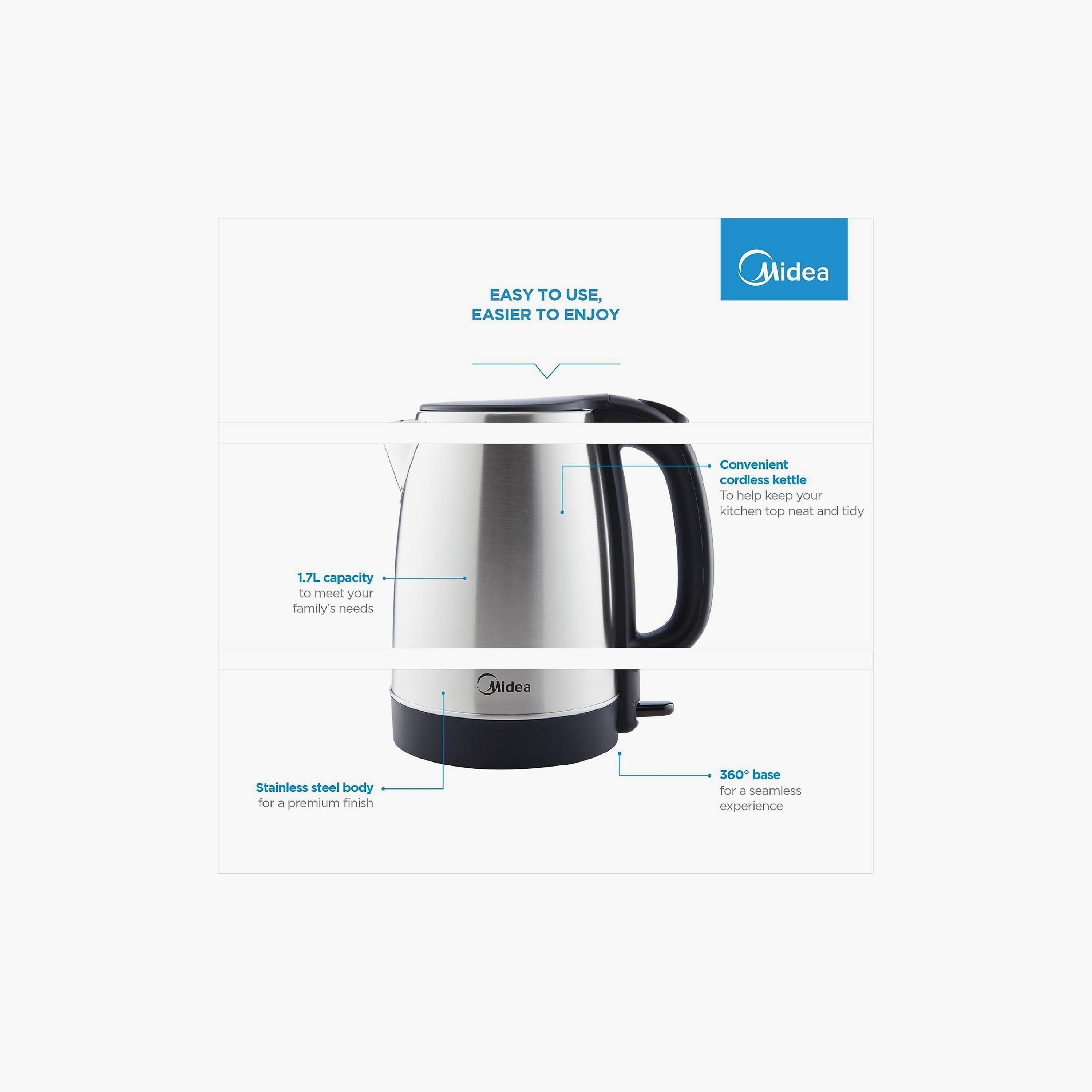 Midea Electric Kettle 1.7L Stainless Steel | MK17S32A2-household-appliances-kitchenappliances-electrickettles-image-2