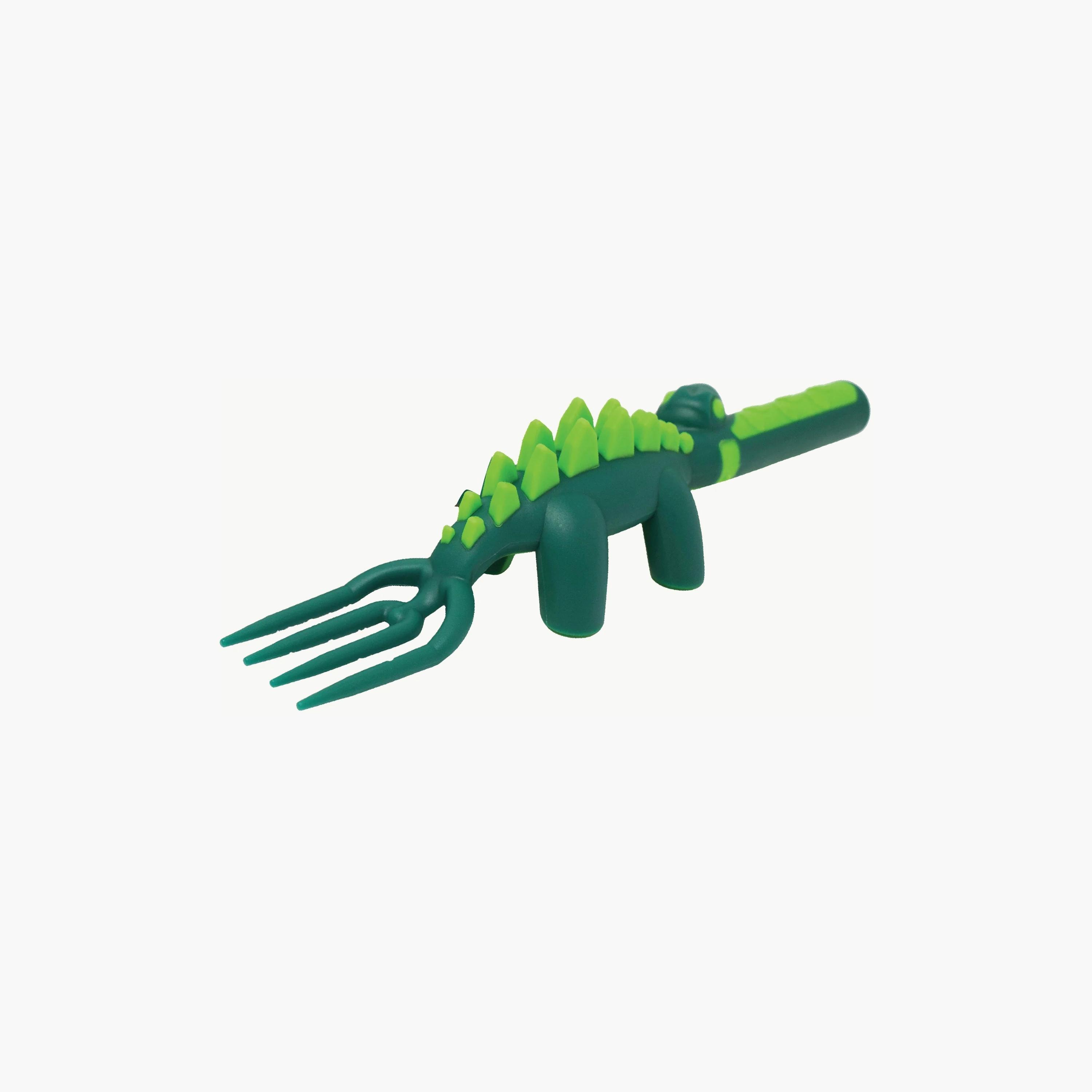 Eazy Kids Spoon, Fork & Pusher, Dinosaur, Dark Green-baby-feeding-mealtimeessentials-image-4