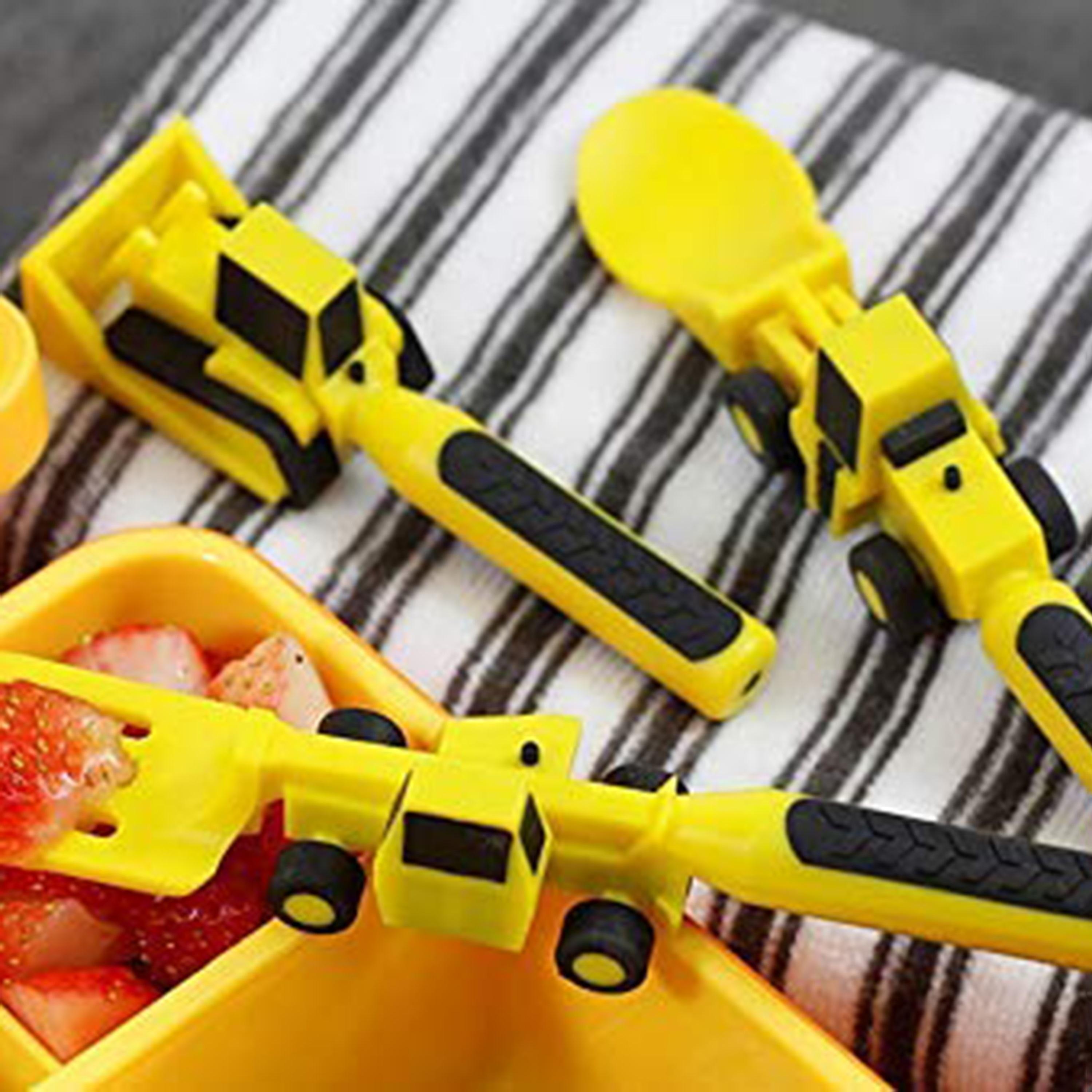 Eazy Kids Spoon, Fork & Pusher, Truck, Yellow-baby-feeding-mealtimeessentials-image-5