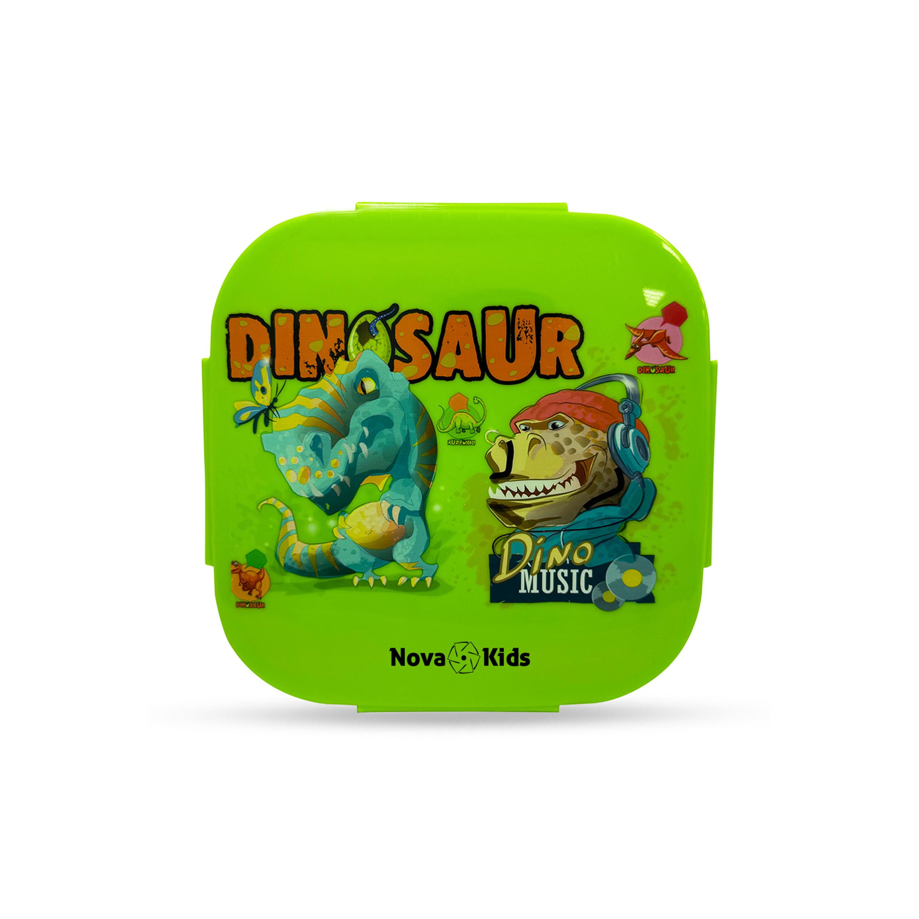 Nova Kids Square Bento Lunch Box, Dino, Green, 1000 ml-school-lunchessentials-lunchboxes-image-1