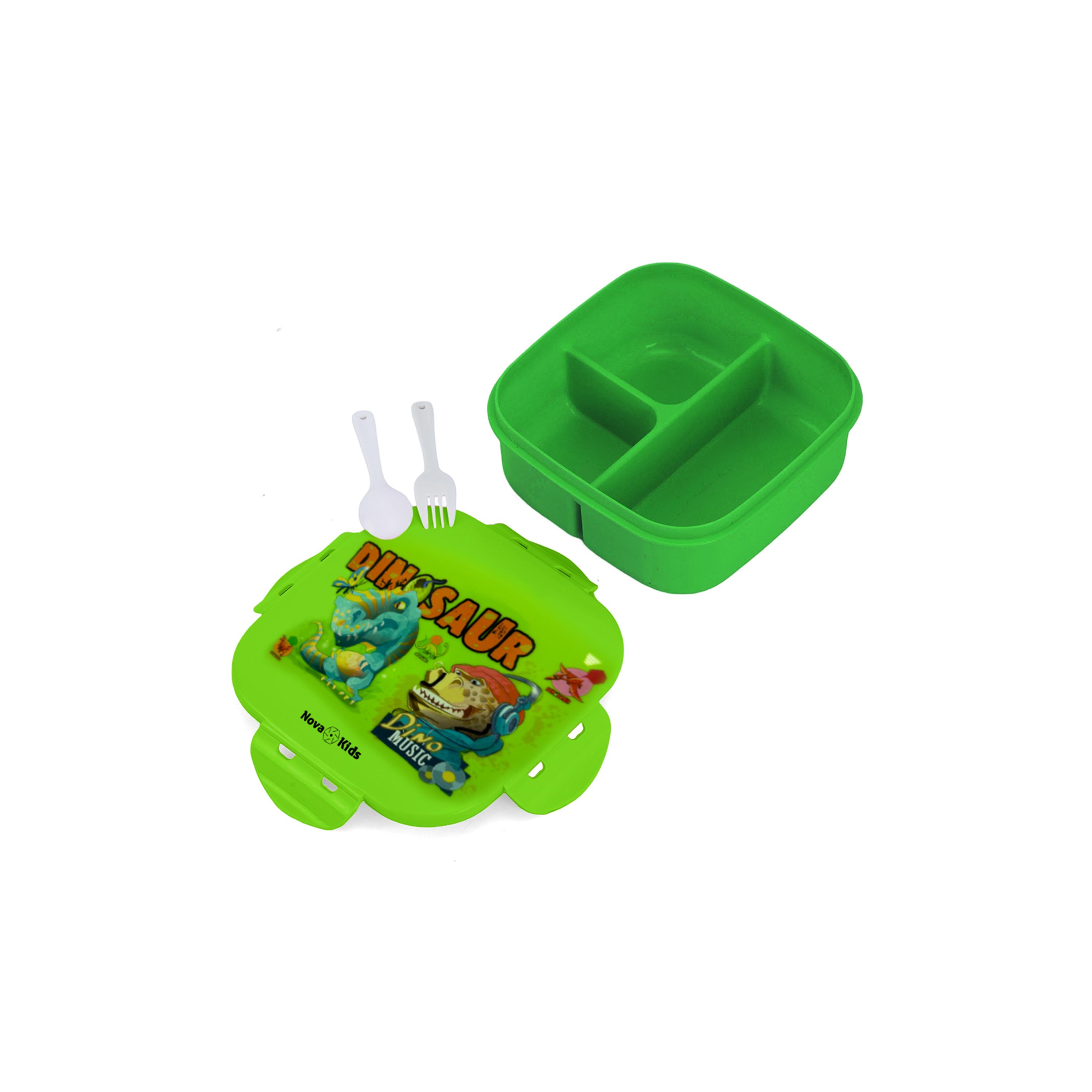 Nova Kids Square Bento Lunch Box, Dino, Green, 1000 ml-school-lunchessentials-lunchboxes-image-2