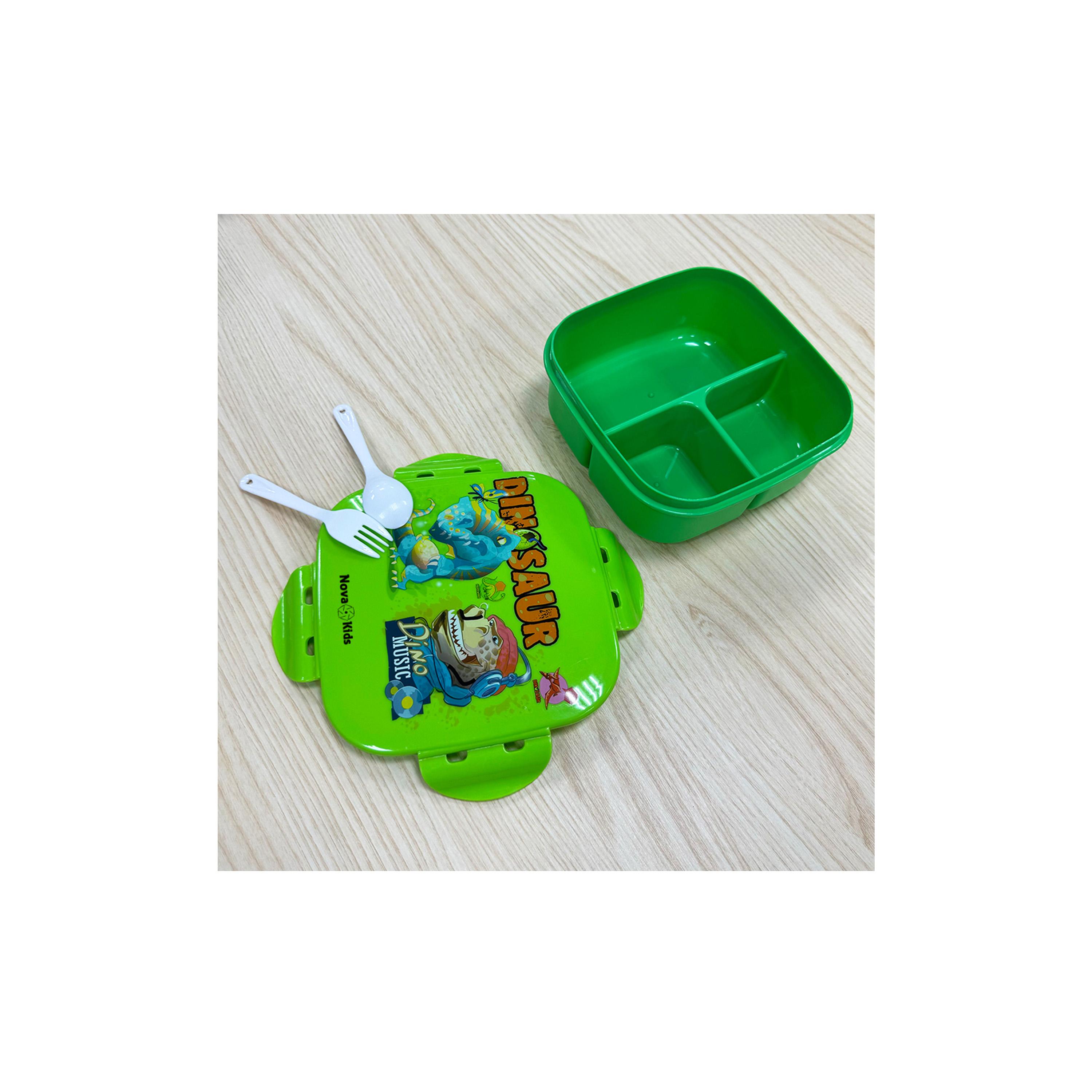 Nova Kids Square Bento Lunch Box, Dino, Green, 1000 ml-school-lunchessentials-lunchboxes-image-6