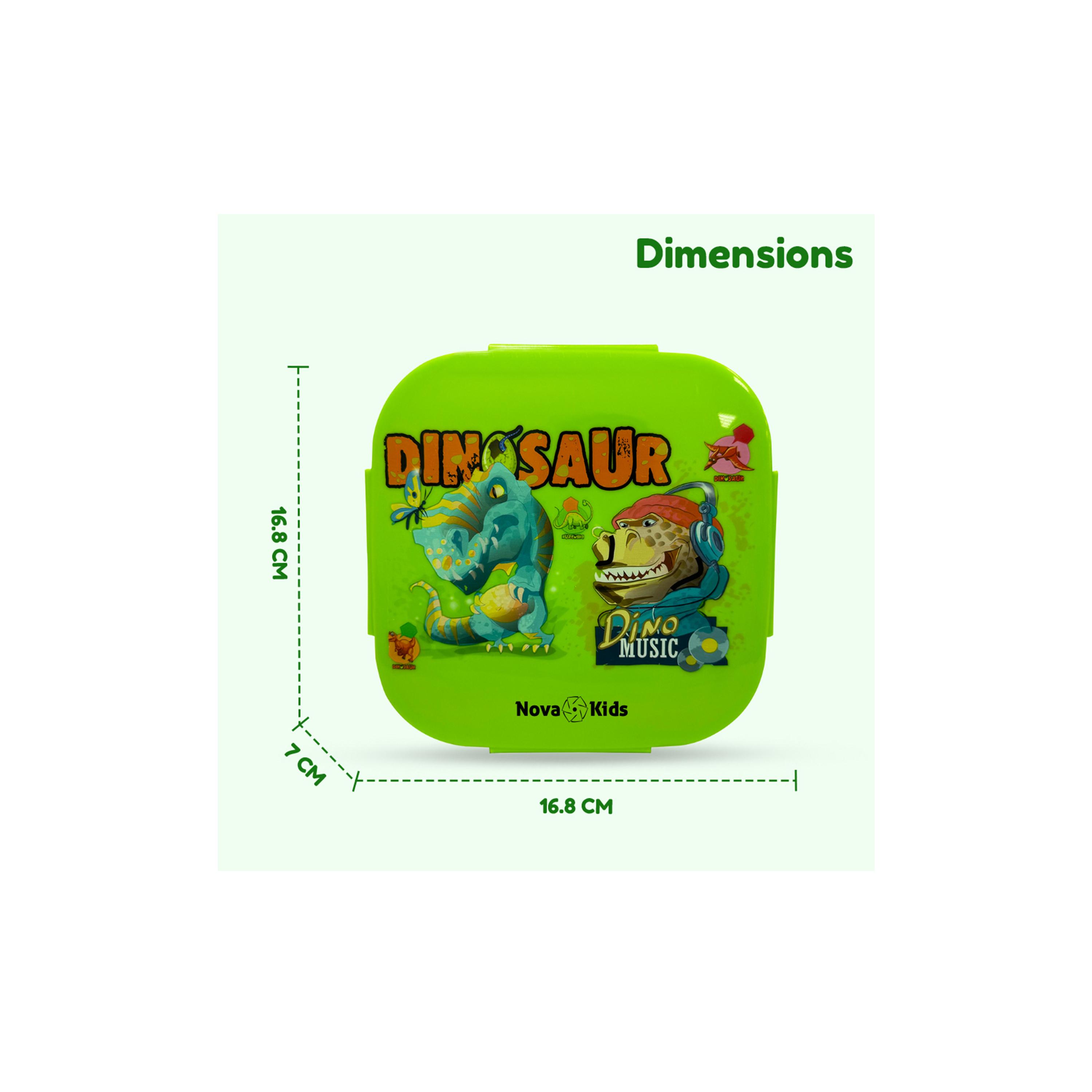 Nova Kids Square Bento Lunch Box, Dino, Green, 1000 ml-school-lunchessentials-lunchboxes-image-7