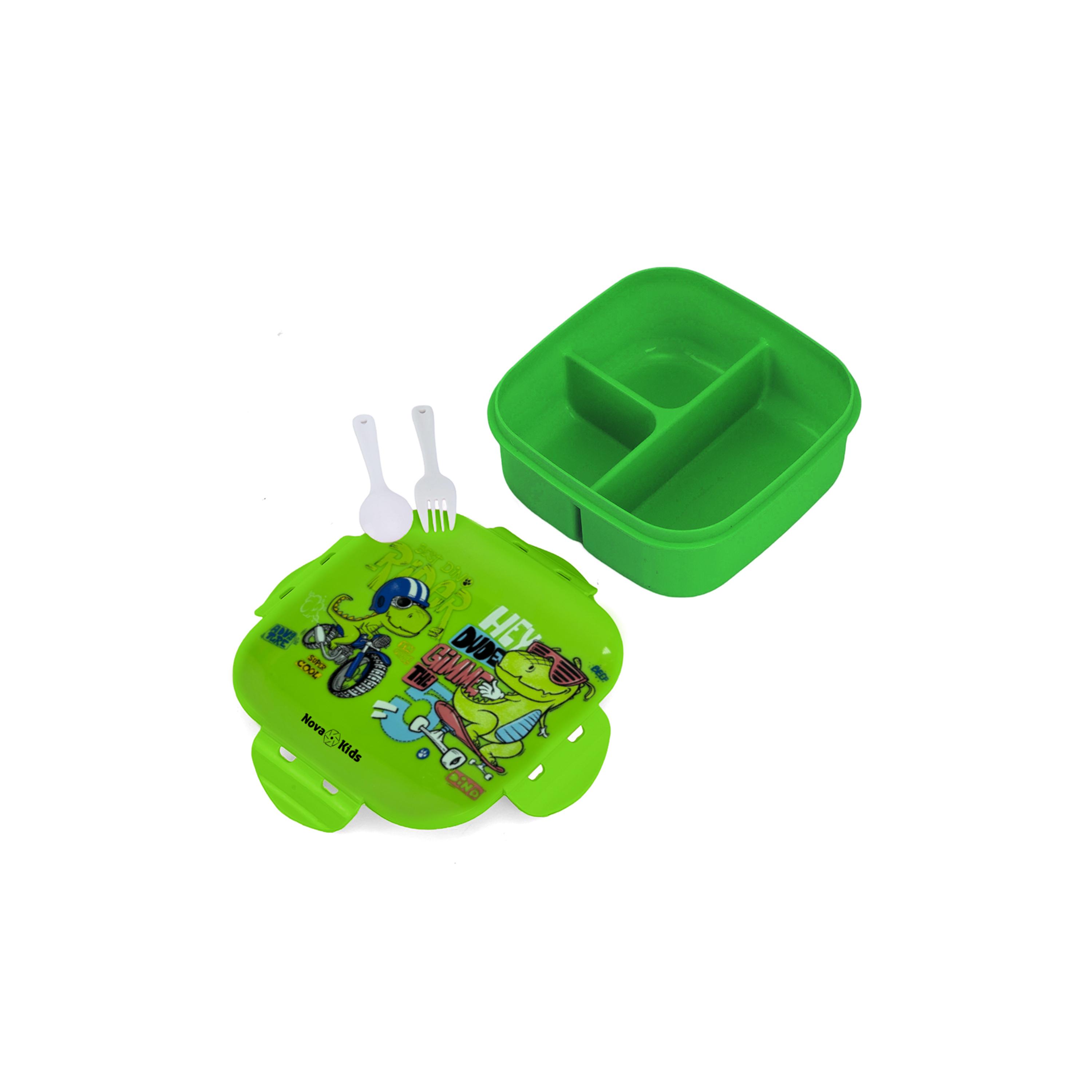 Nova Kids Square Bento Lunch Box, T-Rex, Green, 1000 ml-school-lunchessentials-lunchboxes-image-2